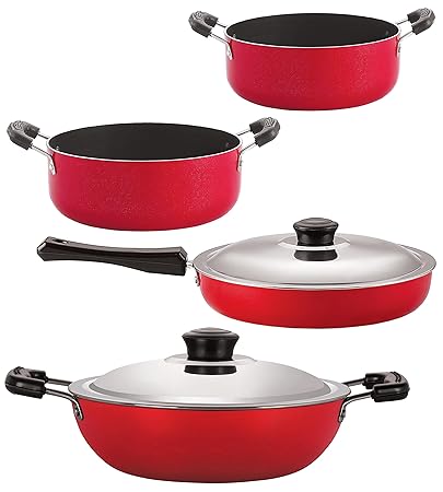 Nirlon Aluminium Non Stick Kitchen Utensil for Cooking Pots and Pan Set of 4 Pieces (FP13_DKD(J)_CS22_CS24)