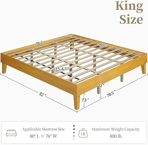 Miniatura 43 de Yaheetech Base de cama Queen con plataforma de madera maciza natural con soporte de listones de madera, espacio debajo de la cama de 12 pulgadas