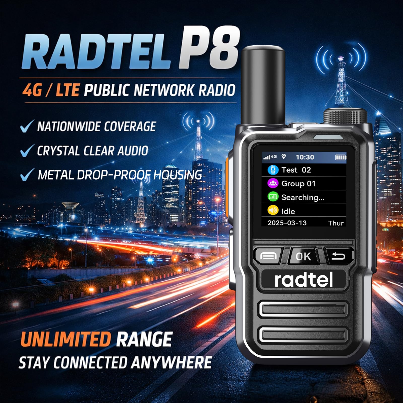 Radio Radtel P8 PoC (Push-to-Talk su cellulare), walkie talkie a portata illimitata per tutto il paese, radio bidirezionali, radio amatoriale GXIN (confezione da 2 con 2 SIM)