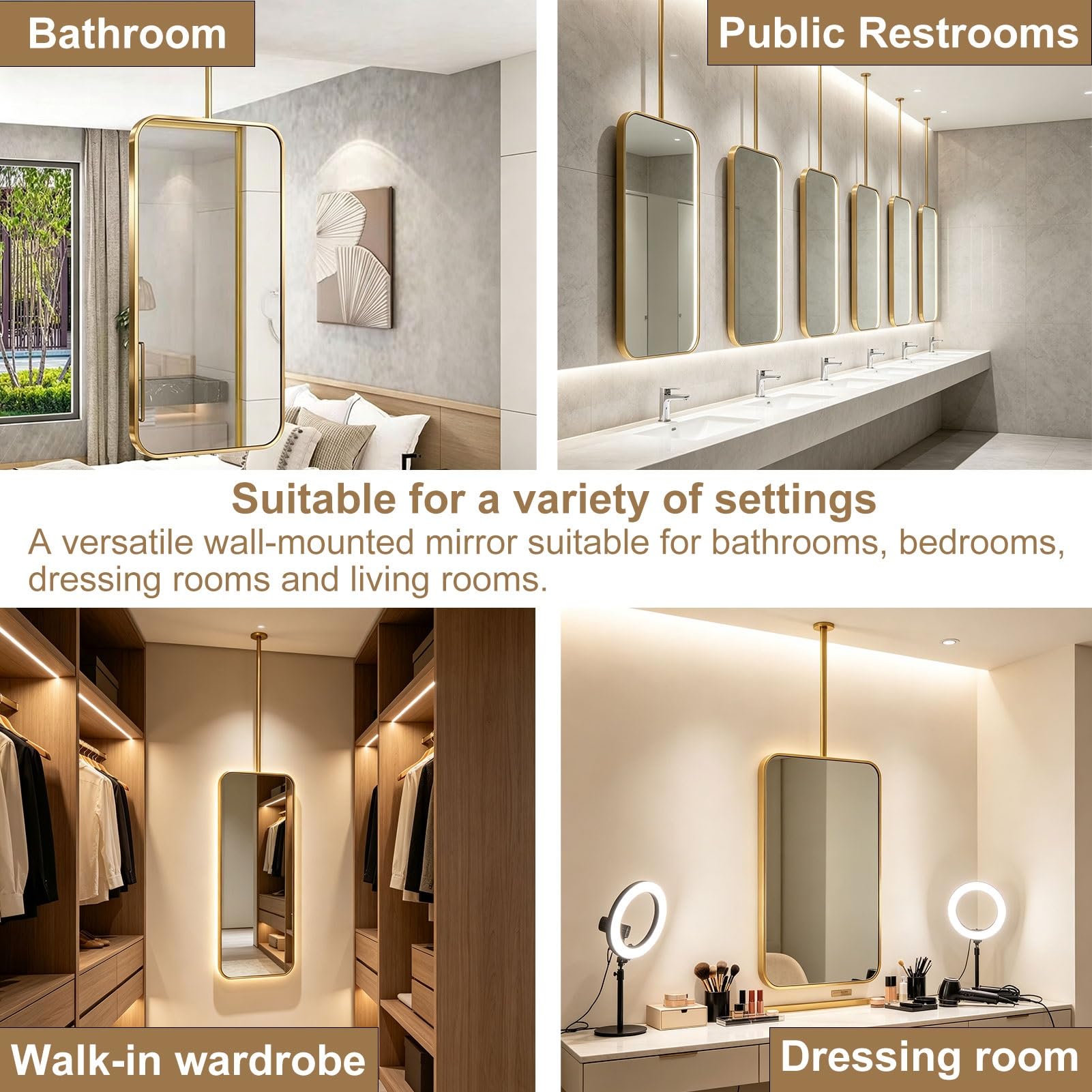 Specchio da bagno montato a soffitto, da bagno rettangolare rotondo
