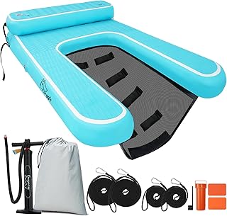 Inflatable Elevated Dog Boat Ramp, Dog Pool Ramp for Docks & Lakes, Non-Slip On Water Ramp with Booster Step, Floating Ram...