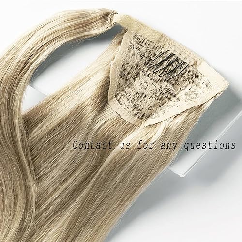 Miniatura 6 de Extensión de cola de caballo de cabello humano castaño claro y rubio decolorado, balayage de 14 pulgadas, extensiones de cola de caballo lacio Remy