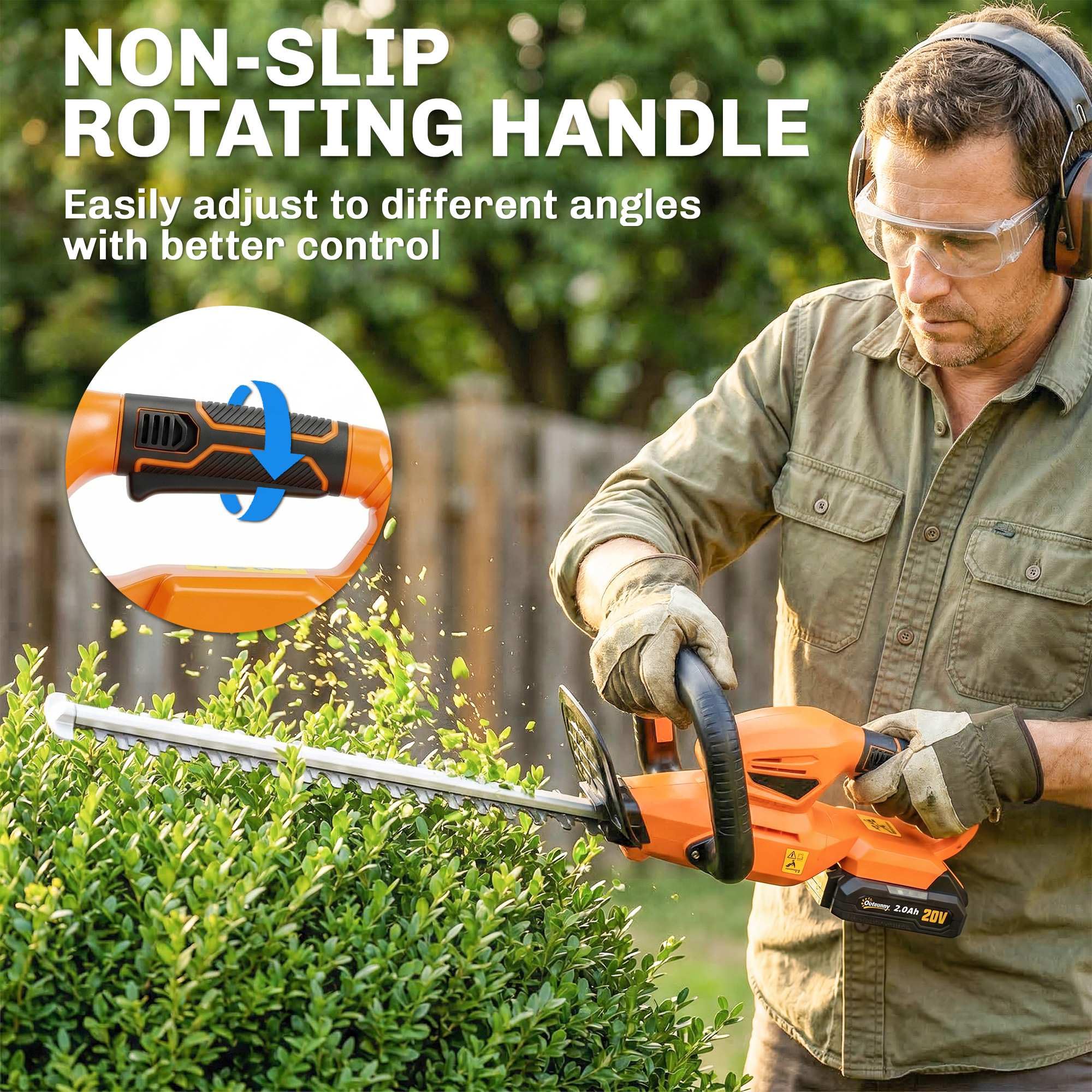 Outsunny Cortasetos inalámbrico de 20 pulgadas, cortador de setos eléctrico de 18 V con hoja de doble acción de 51 cm, batería de 2000 mAh y cargador, mango antideslizante para ramas de jardín