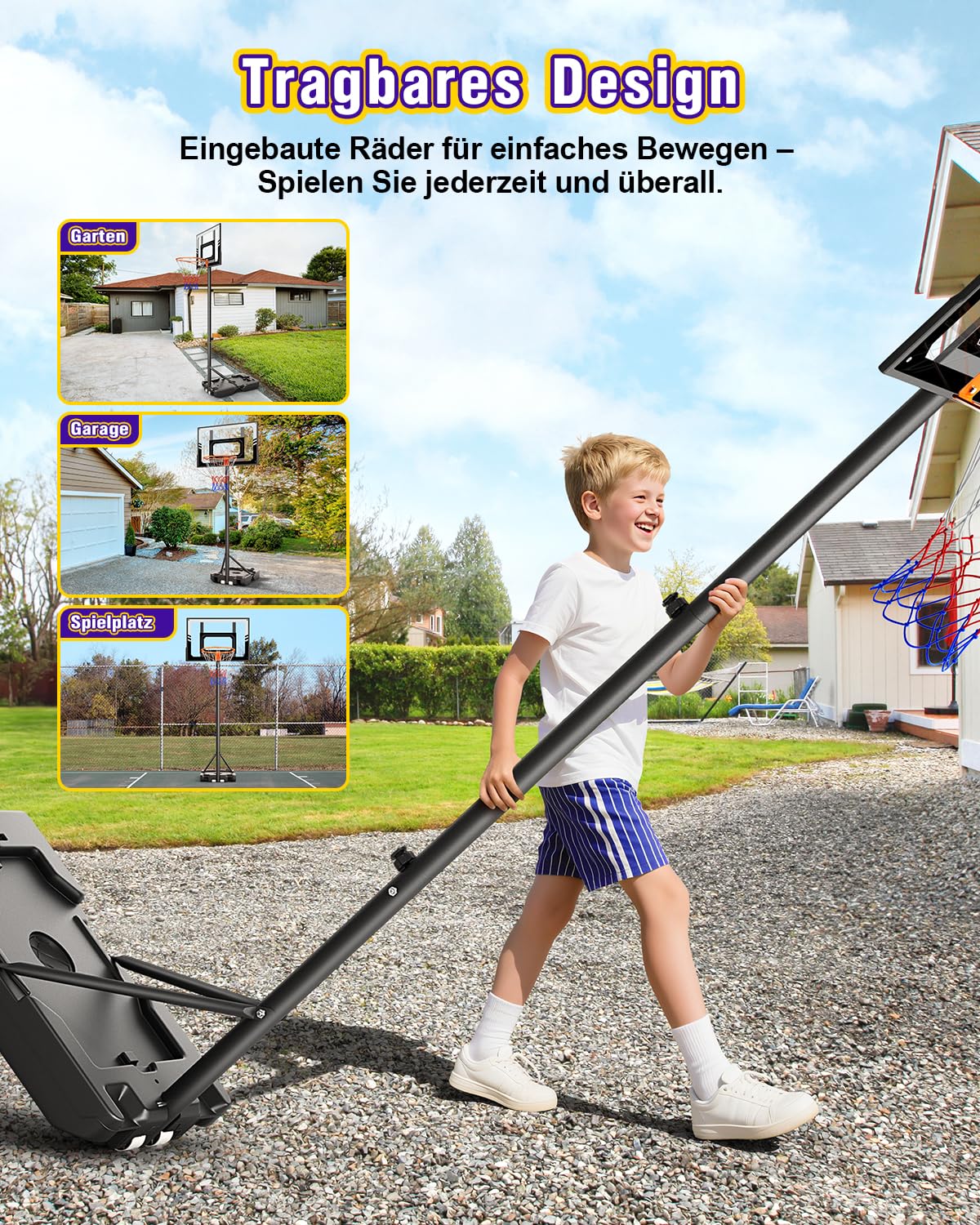 Dripex Basketballkorb Outdoor Kinder, 107-213 cm höhenverstellbar mit Rollen