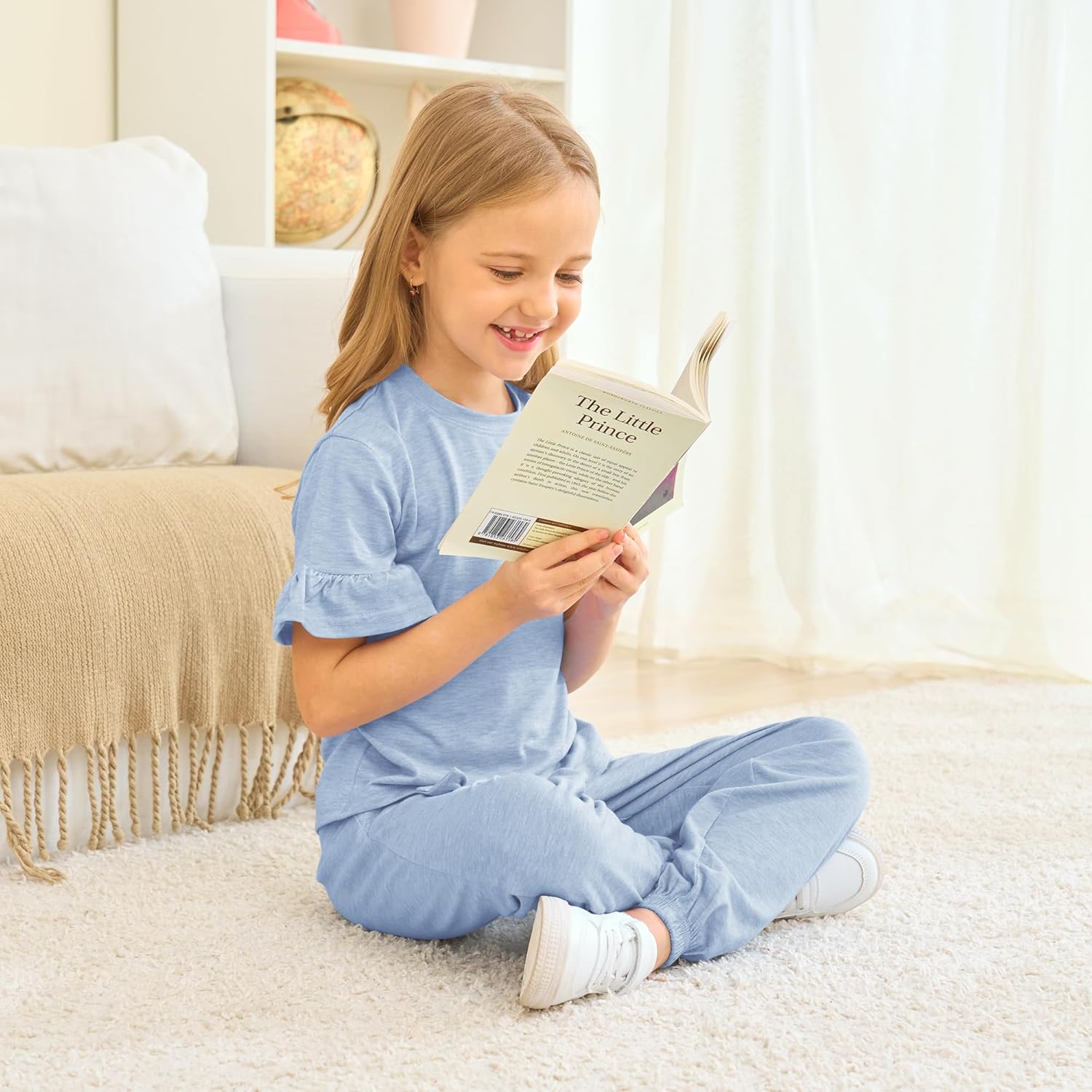 Jimonda Kids Girls Outfits Ruffle Sleeve T-Shirt and Pants Set with Side Pockets Clothing Set 2 Piece 4-13 Years Old - Image 9