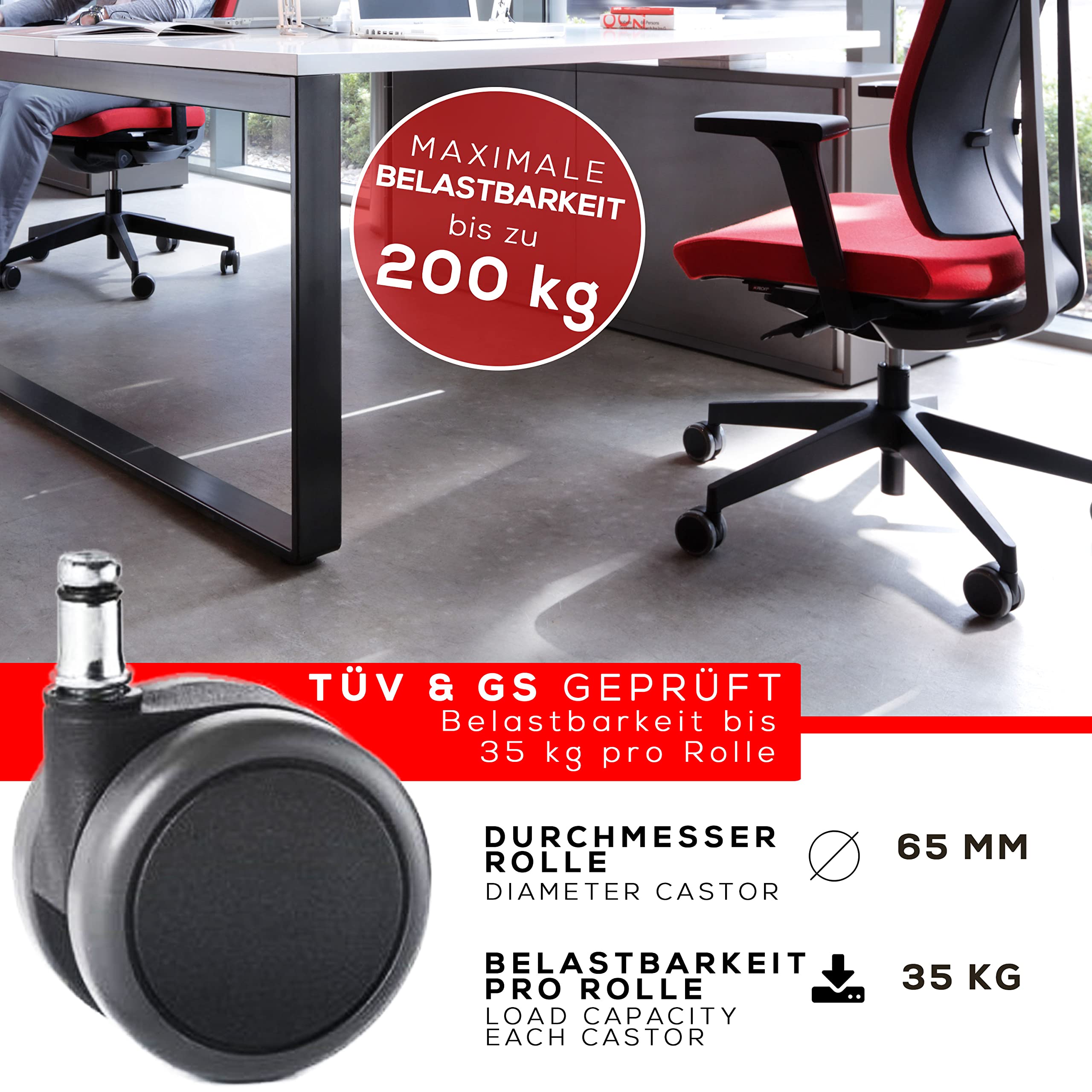 Bürostuhl Rollen & Stuhlrollen - Hartboden & Weichboden