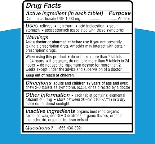 Miniatura 9 de Genexa Antacid - Tabletas masticables de máxima resistencia, reductor de ácido de carbonato de calcio para acidez estomacal, indigestión ácida y