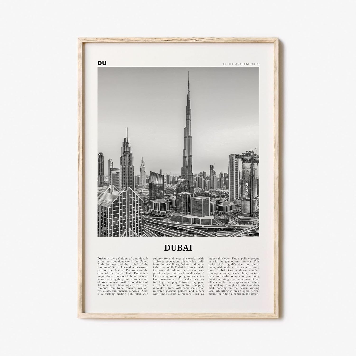 Dubai Print Black And White Skyline, Dubai Wall Art, Dubai