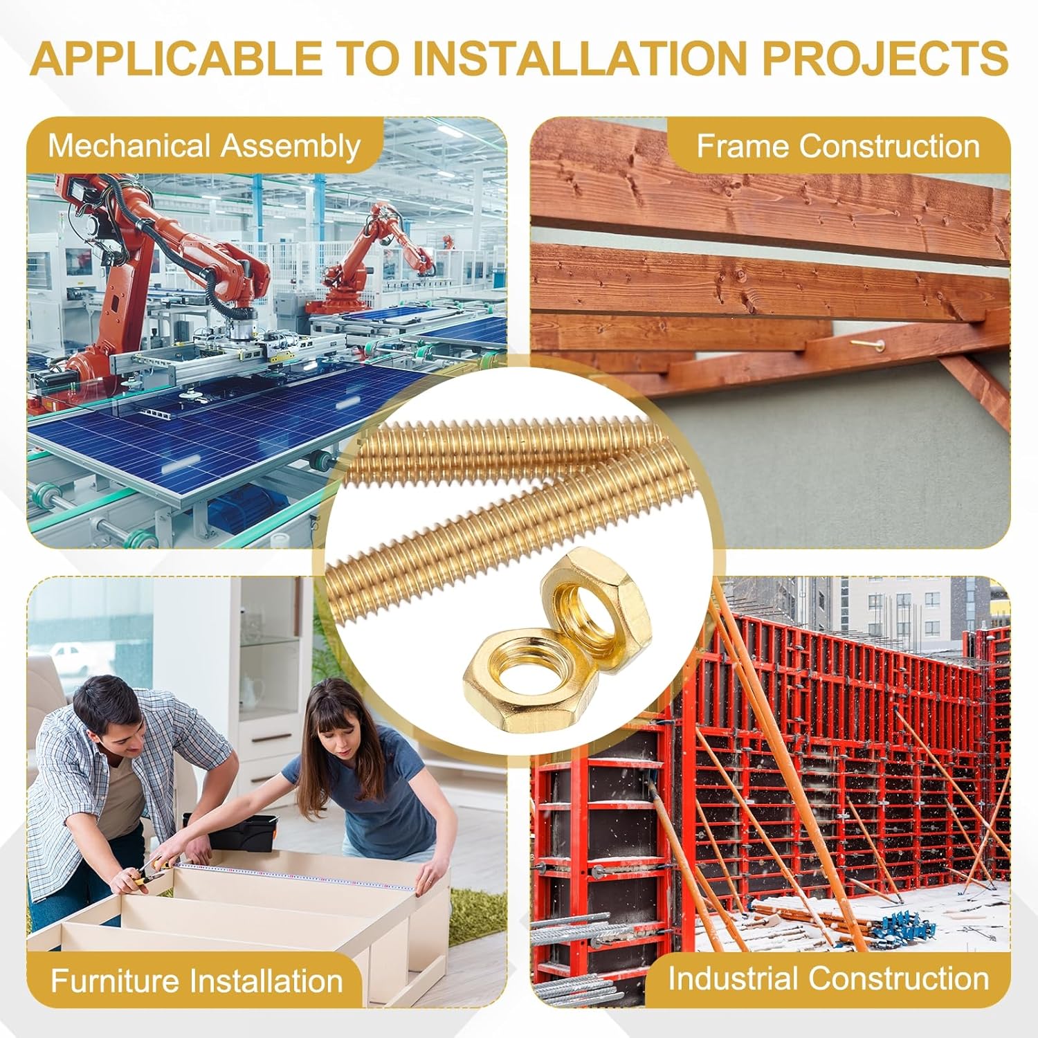 uxcell 2 Sets Brass Fully Threaded Rod, M2.5x0.45mm Pitch Right Hand Threads Studs with Solid Brass Hex Nuts, 200mm/8 Long Threaded Screw Rods Fasteners for Anchors Bolts Hangers Clamps