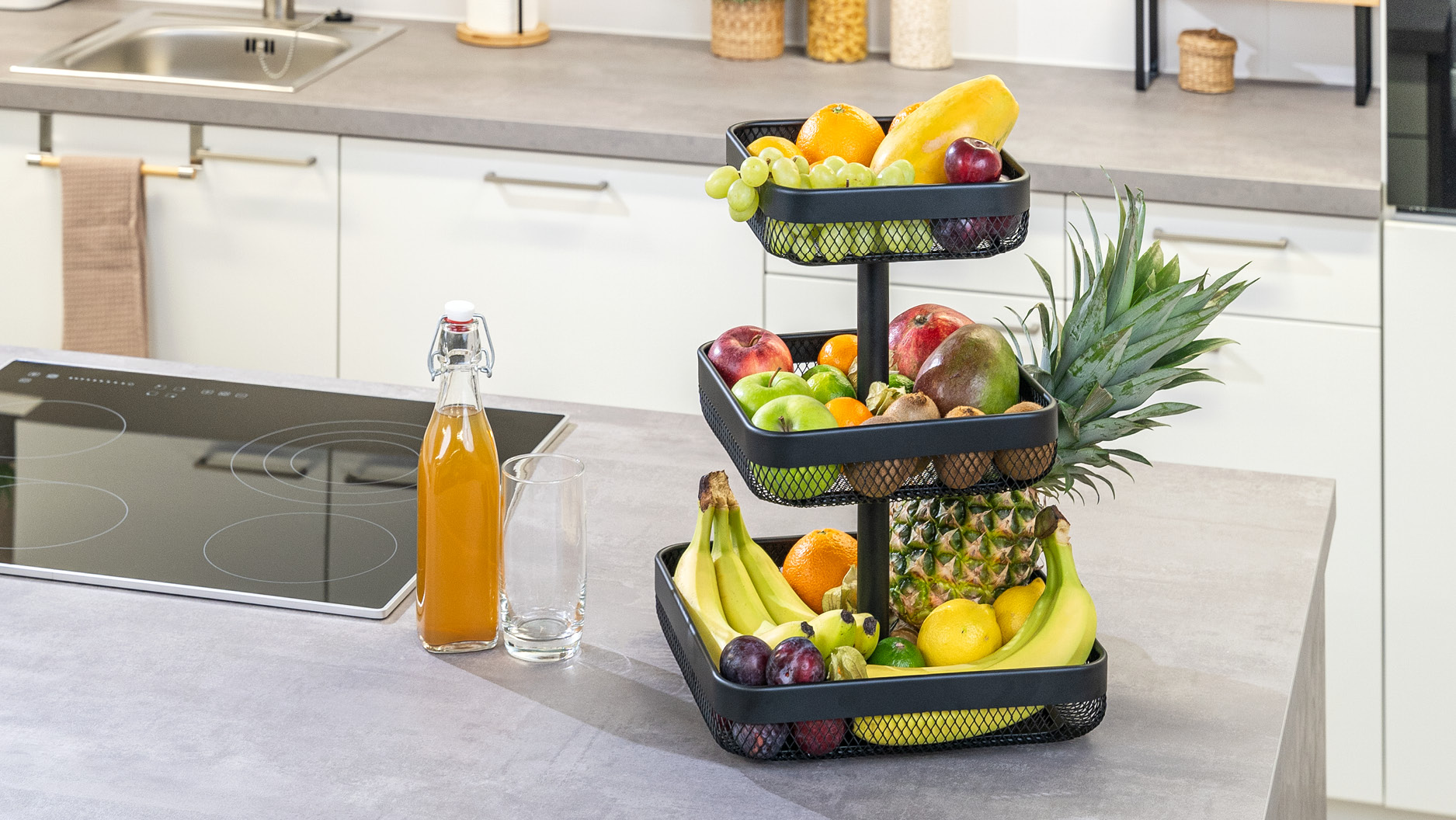 Eluno 3-stöckige Obstetagere Schwarz - Metall Obstkorb Für Küche & Wohnzimmer