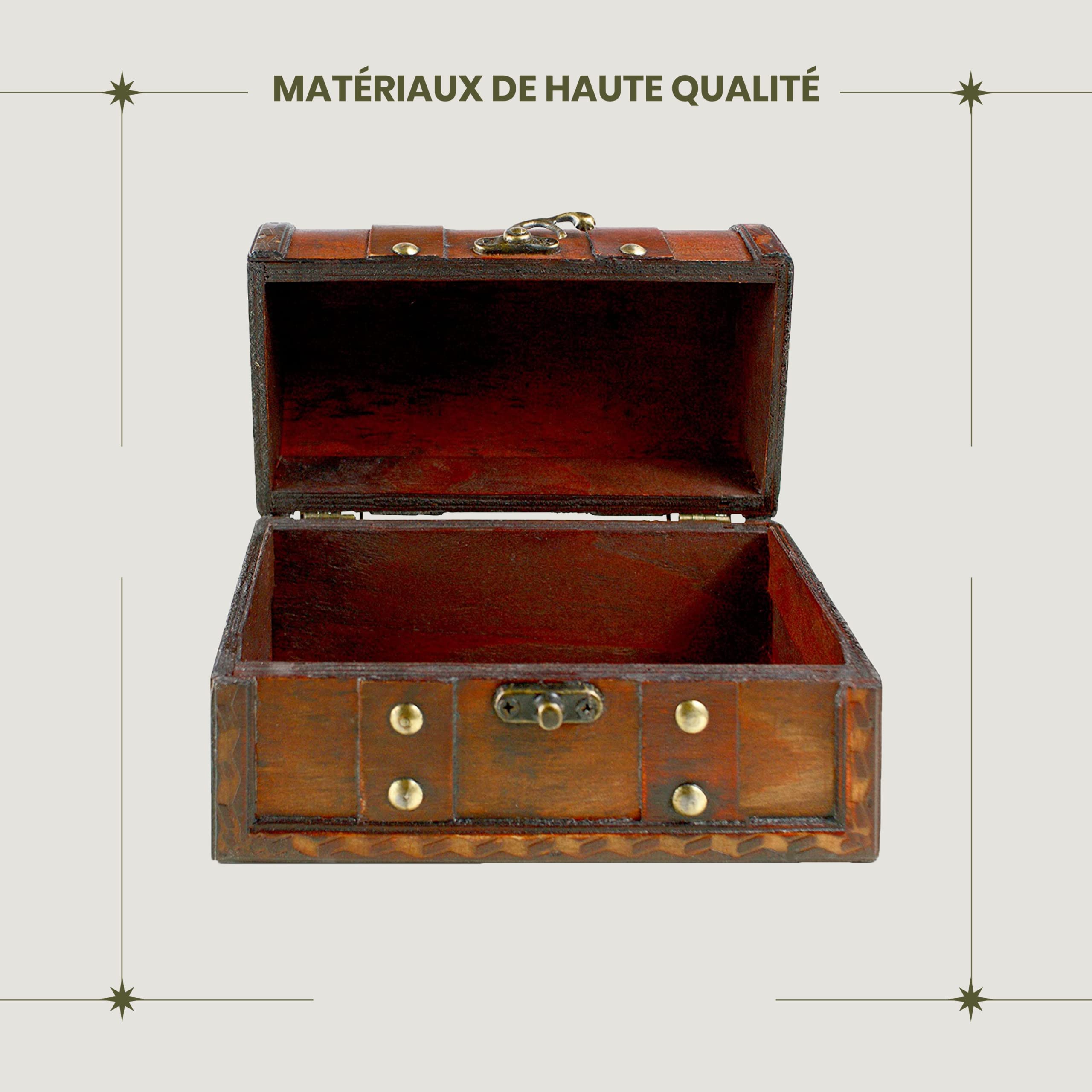2 Mini Coffres Au Trésor En Bois 13x11x5.5 Cm + 300 Pierres Précieuses - Jeu Pirate Enfant