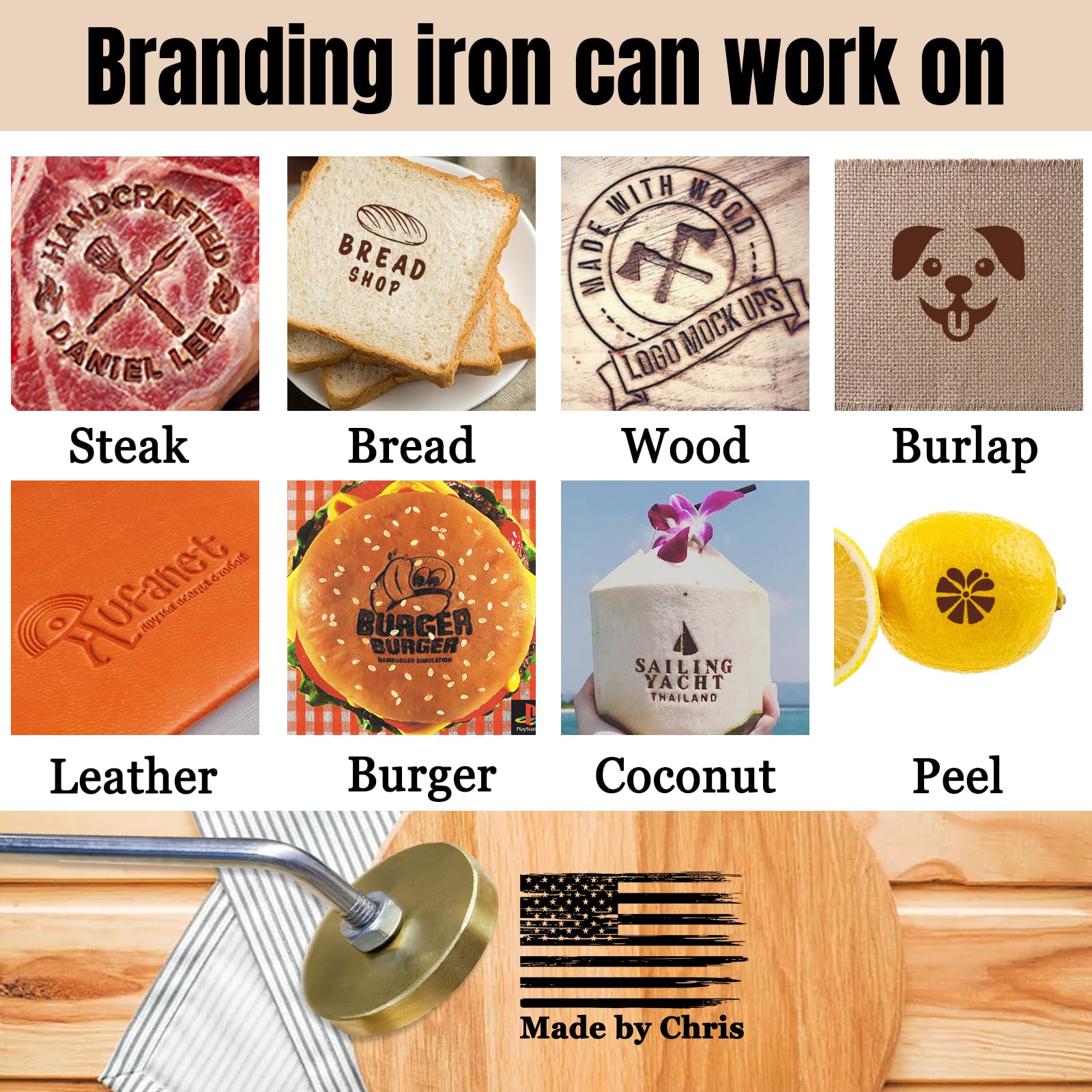 Custom Wood Branding Iron – Personalized Logo Stamp Tool Kit, Wood Burning & Metal Stamps for Woodworking, Leather, Handcrafted Design Weddings & Personalized Gift