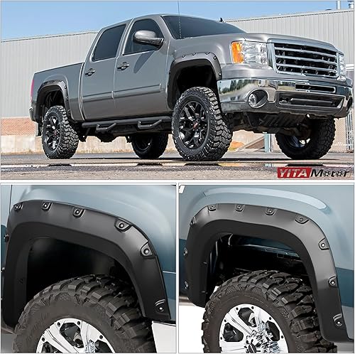 Miniatura 7 de YITAMOTOR Kit de guardabarros compatible con GMC Sierra 1500 2007-2013 con caja de 6.5 pies y 8 pies (no para cama corta), acabado negro liso estilo