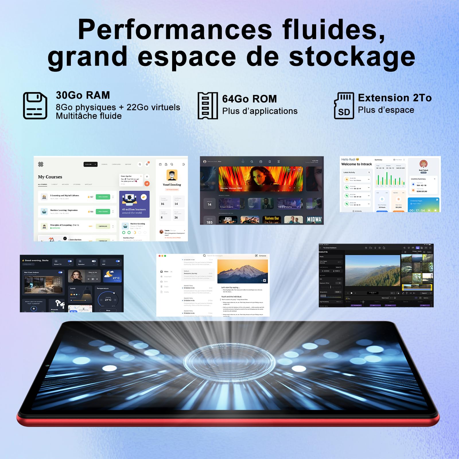Tablet 10 Pollici Android 15 con Gemini AI, 30GB RAM + Espandibile 2TB ROM, WiFi 5G, BT5.0, Widevine L1, Octa-Core, Fotocamere 8MP/5MP, 6000mAh, con Tastiera, Mouse e Custodia – Rosso Scuro