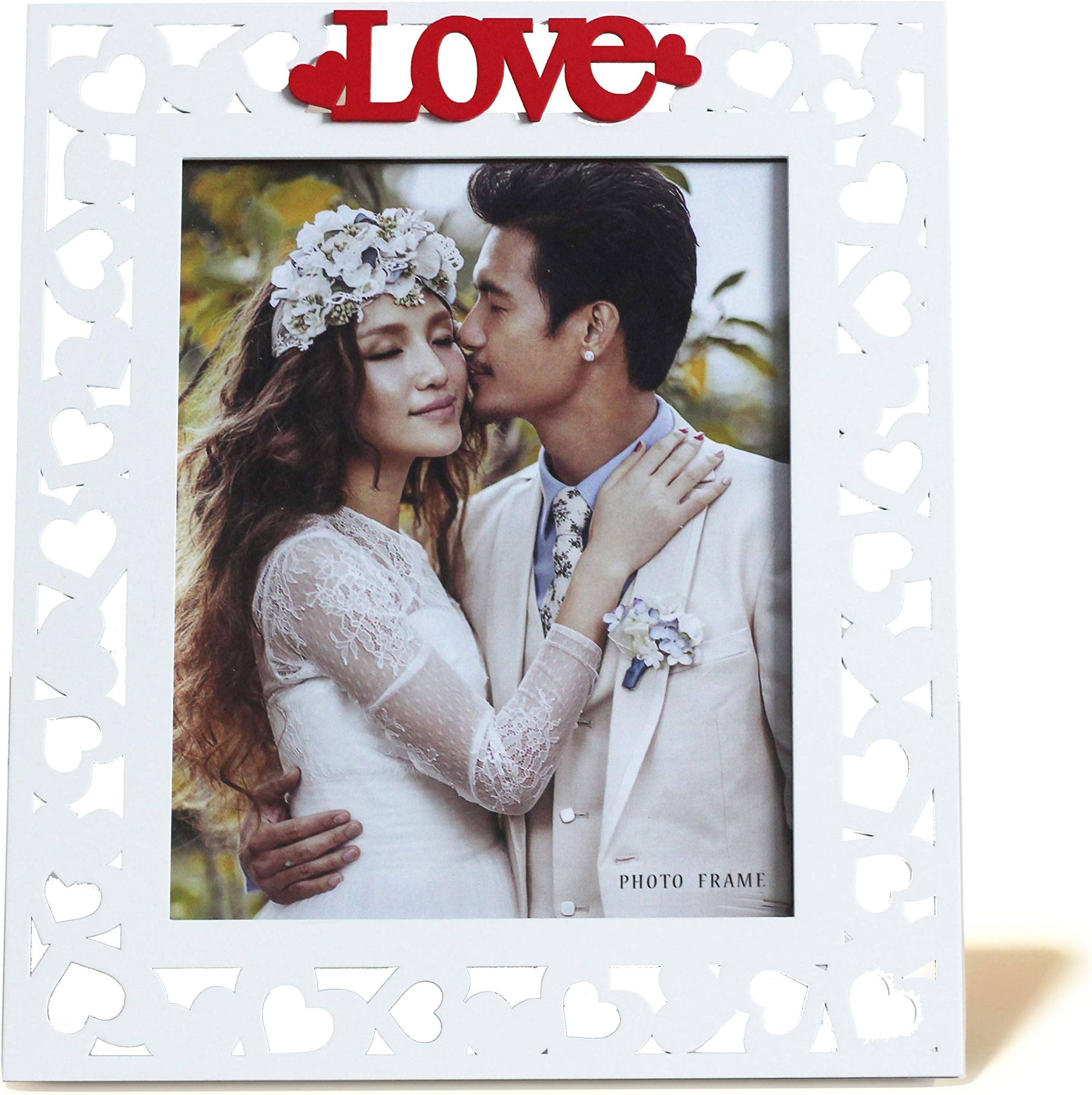 8x10" Wooden Photo Frame in White with the Word"Love" in Red, Contemporary, Valentine's Day, Mother's Day, Birthday or Anniversary Style, Picture Size 8x10
