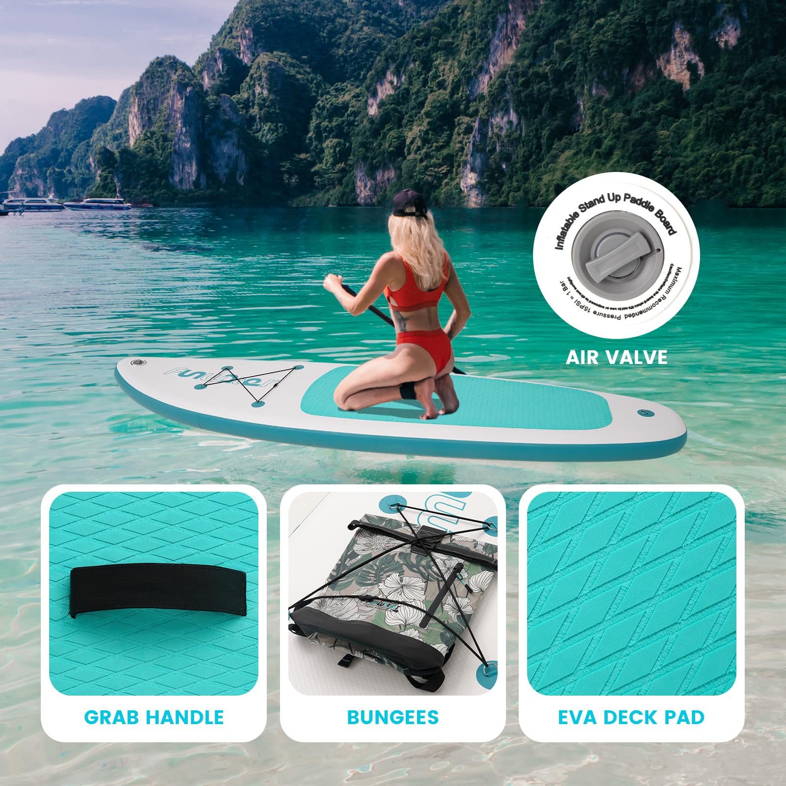 FunWater Tavola SUP Gonfiabile Surf Paddle Board Inflatable, Ultralight SUP per tutti i livelli con Due Accessori Tipo