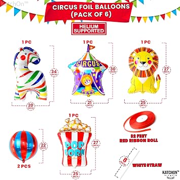 KatchOn Circus Balloons for Carnival Decorations, 34 Inch Pack of 6
