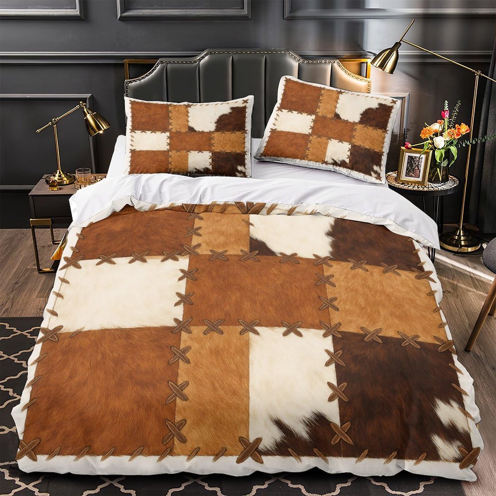 Housse de couette 260x220cm microfibre RoyalLion parure de lit 3D super king pour lit double