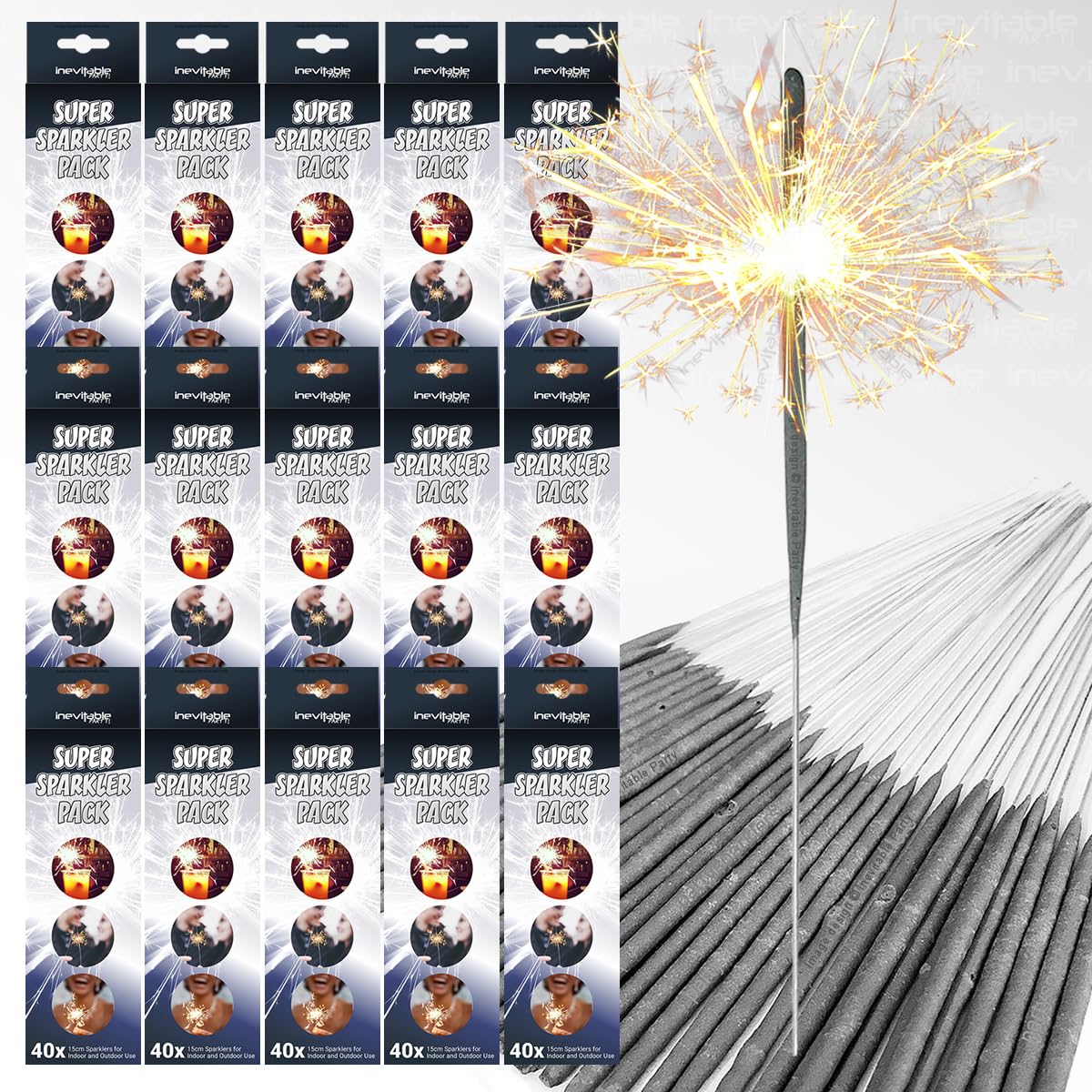 15 Packs of 15cm (6") Hand-held Sparklers for Indoor or Outdoor Use | Super Sparklers for Cakes & Cocktails (600 Sparklers)