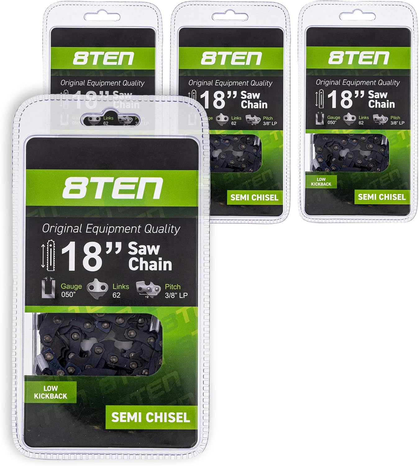 8TEN Chainsaw Chain for Poulan 230 Wildthing Jonsered Husqvarna 18 inch Bar .050 Gauge 3/8 Pitch 62 Drive Link 5 Pack