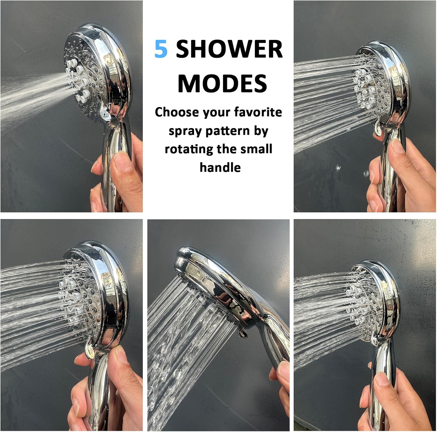 5 Mode High Pressure Shower Combo with Handheld and Fixed Shower,Stainless Steel Hose,Adjustable Bracket,Suitable for Cleaning Tub,Corner,Tile & Pets in Bathroom