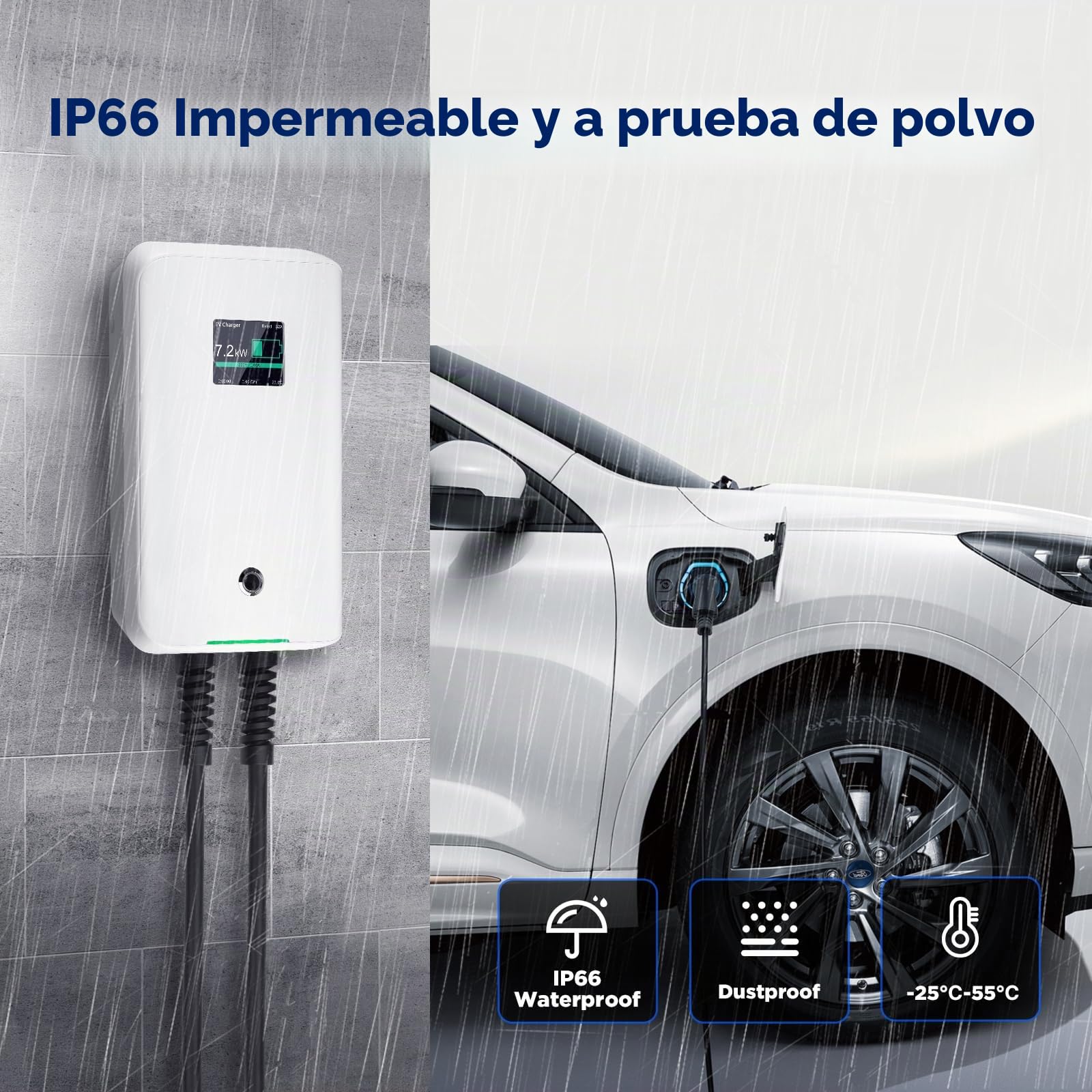 Morec ev Cargador Tipo 2 32A 7 kW con aplicación Compatible con Bluetooth y conexión WiFi ev estación de Carga IEC 62196-2 Enchufe estándar y con Cable de alimentación a la Caja de distribución ...