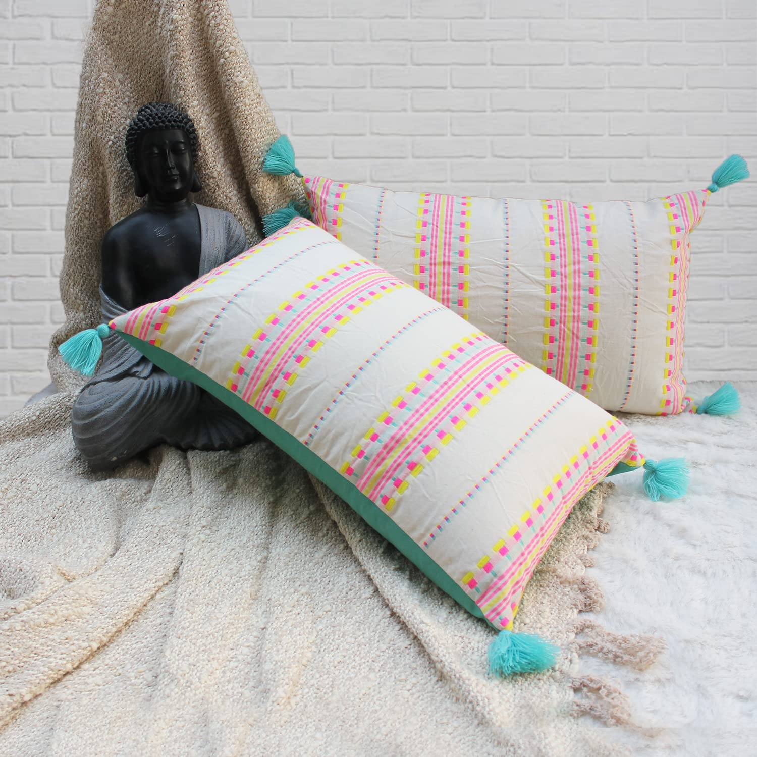 Dekor World Ethel Multi Stripe Collection Pillow Cover (Multi, 12x20 Inches or 30x50 cm) for Living Room and Bed Room-picture-32
