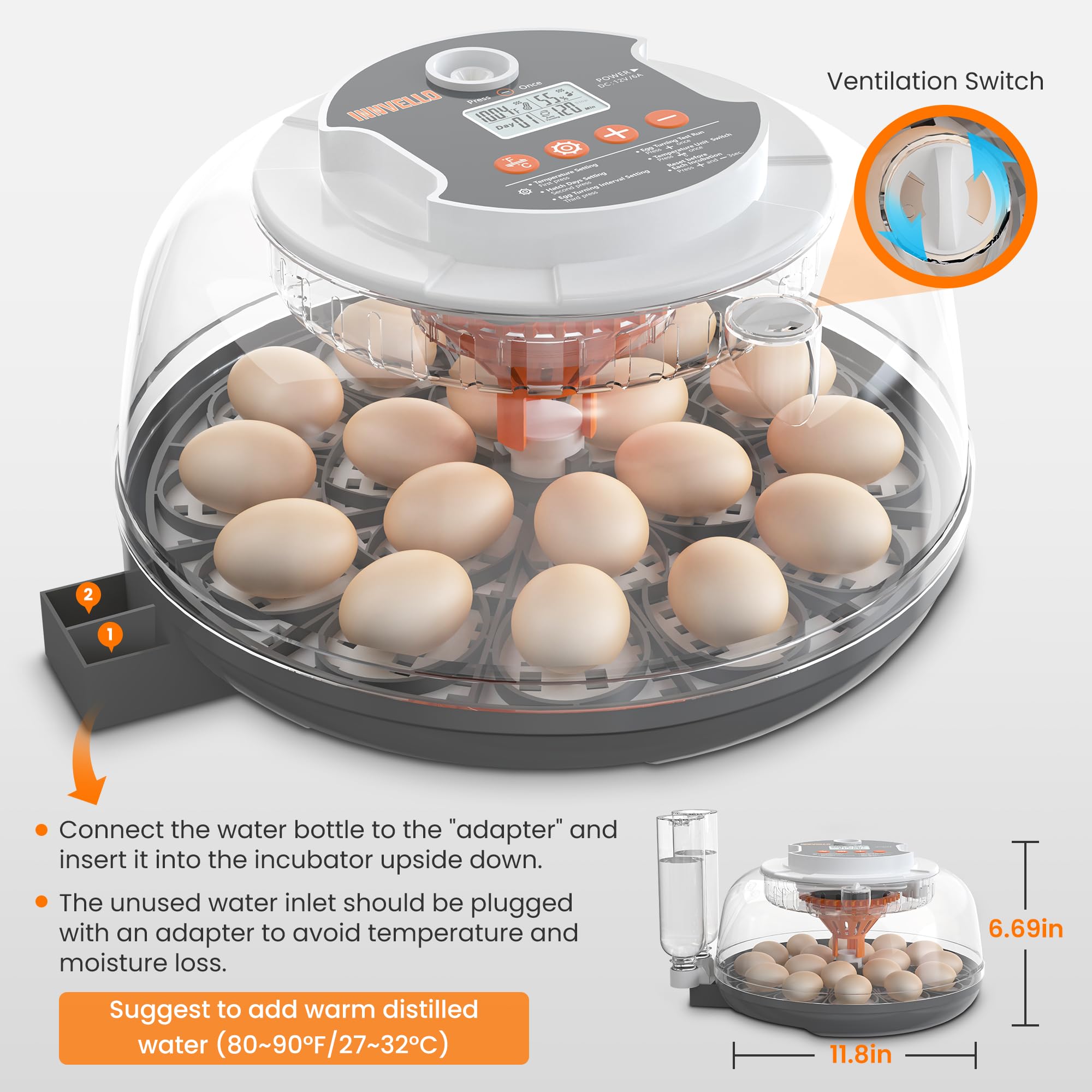 Incubadora automática de huevos de 18 huevos para incubar huevos, incubadora de huevos de gallina con giro automático de huevos, control de humedad y temperatura, contador de día de eclosión, vela de