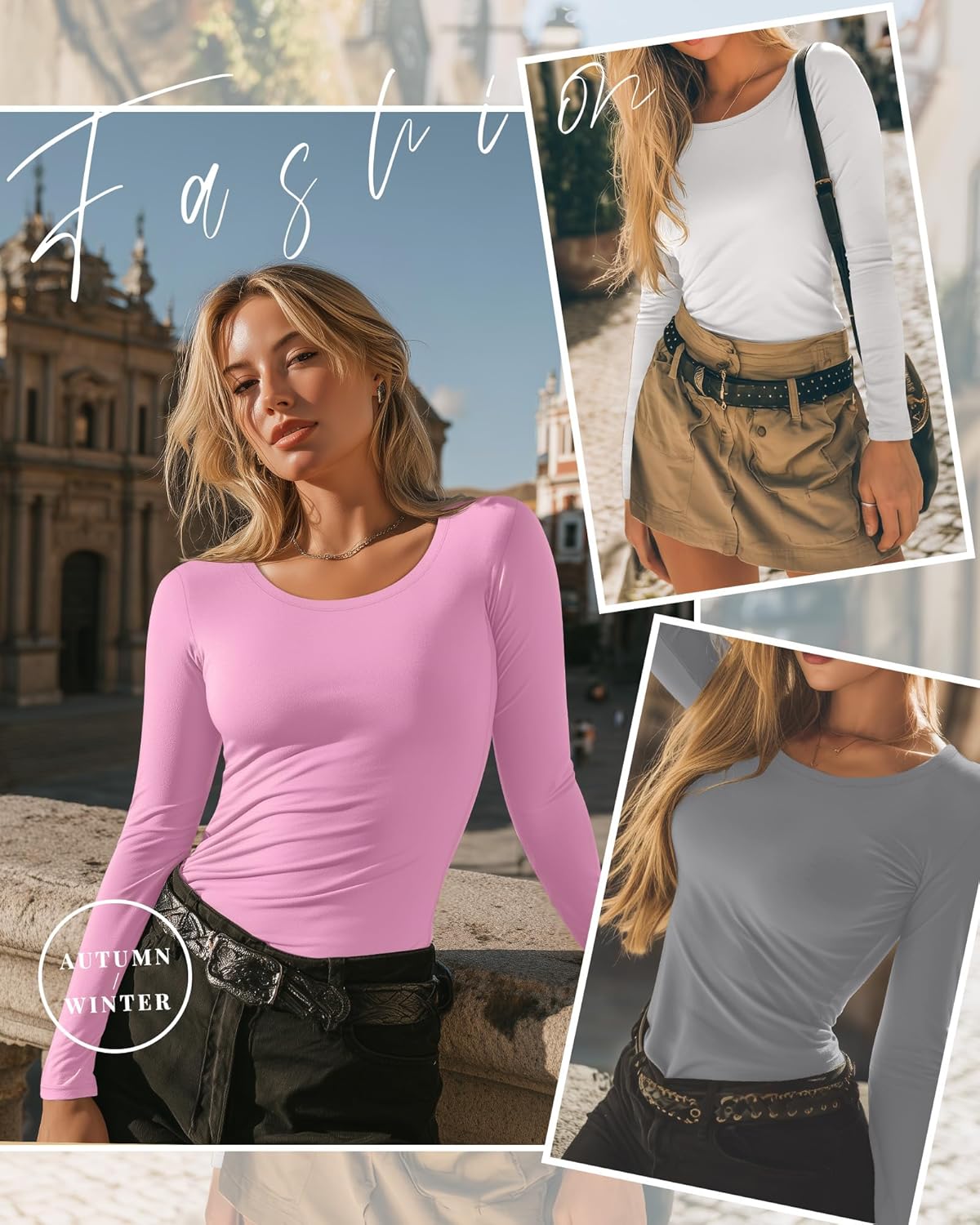 Neer 4 Pack Women's Long Sleeve Shirts Scoop Neck Slim Fit Tops Stretchy Base Layer Tee Casual Undershirt Fall - Image 2