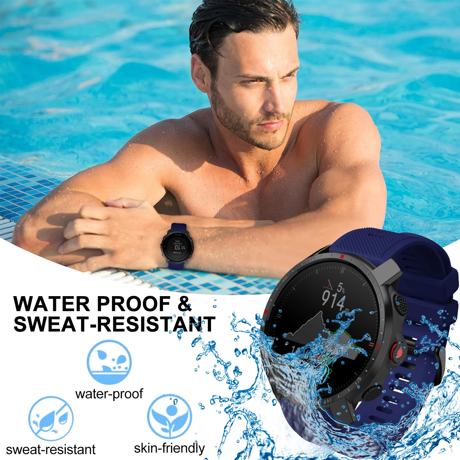 BOJYS Silicone Strap, 22mm Soft Sport Replacement Wristband for Polar Vantage M Vantage M2, Grit X, Grit X Pro - Image 3