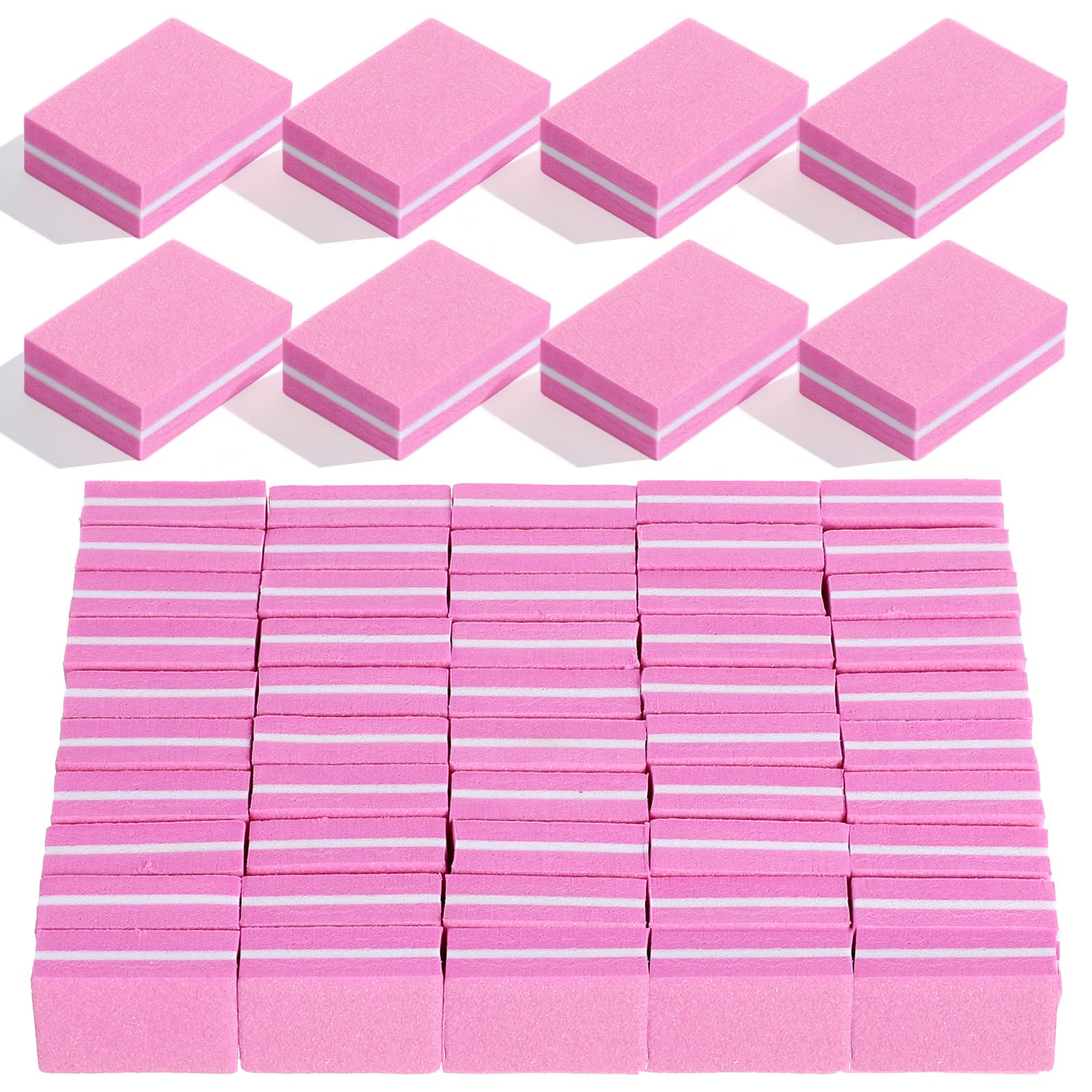 Buffer per unghie (confezione da 500), lima per unghie acriliche e unghie naturali, grana 100/180, piccoli blocchi buffer per lucidatura professionale per manicure professionale, colore rosa