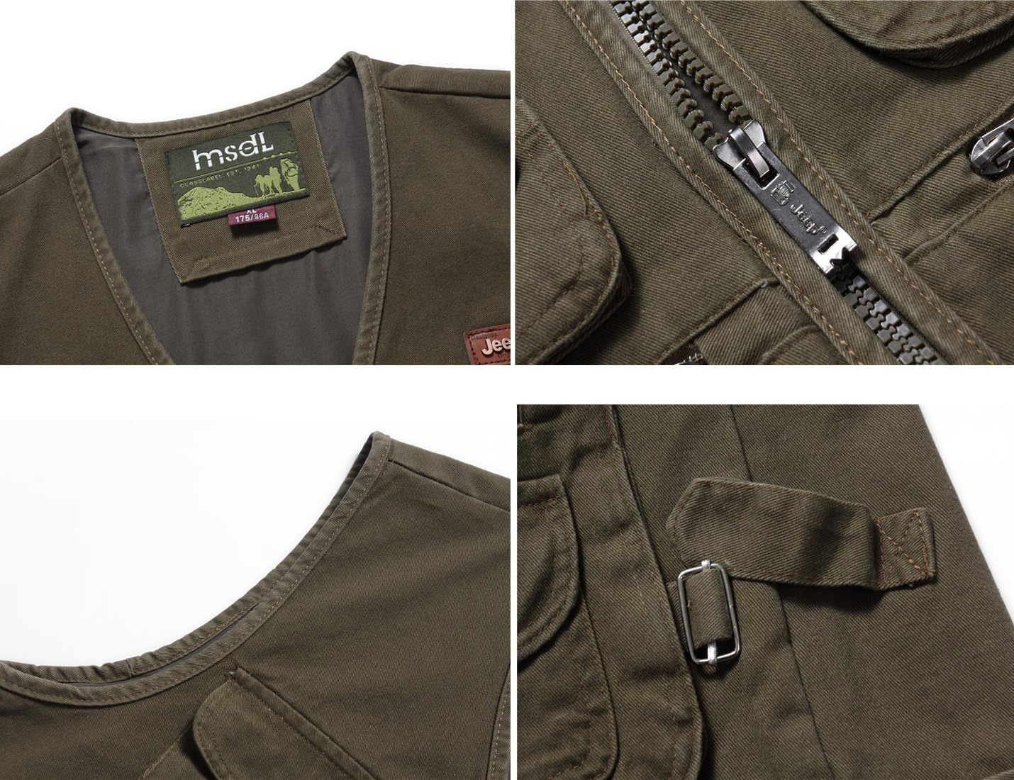Flygo Men's 100% Cotton Outdoor Multiple Pockets Safari Fishing Journalist Vest Waistcoat (Large, Khaki)