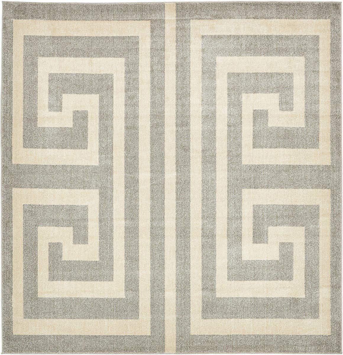 Unique Loom Athens Collection Classic Geometric Modern Border Design Area Rug (8' 0 x 8' 0 Square, Gray/ Beige)