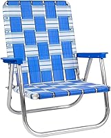 Vista 15 de Lawn Chair USA - Silla de tejido de cinchas (silla para playa con respaldo alto, patrón Isla Marina con posa brazos blancos)