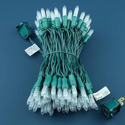 Miniatura 7 de YULETIME Luces LED de Navidad facetadas de una pieza de color blanco frío, total de 48 pies, 140 unidades, 2 hebras de 24 pies, 70 unidades,