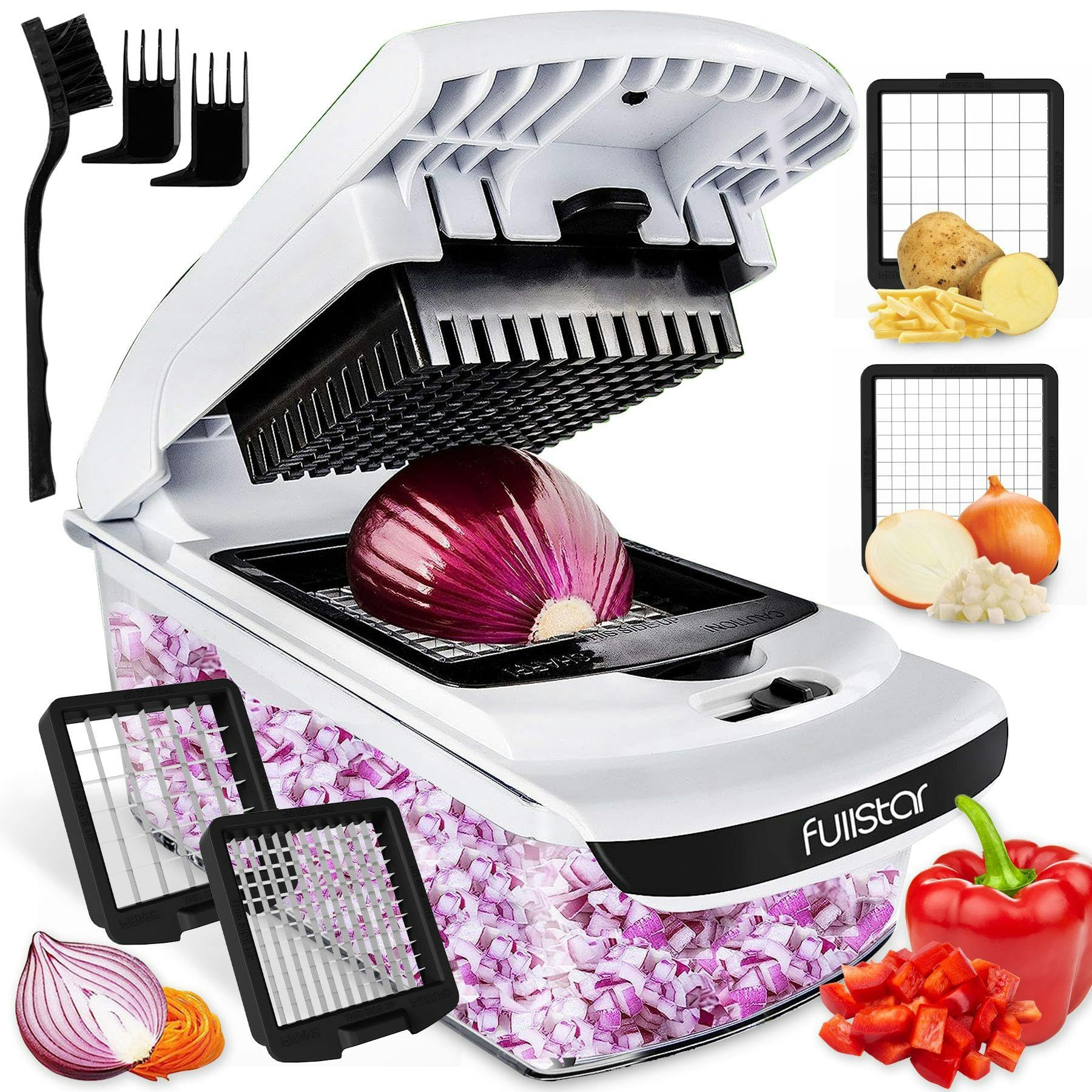 Fullstar Vegetable Chopper - Food Chopper - Onion Chopper - Vegetable Slicer Spiralizer - Veggie Chopper with Container - Kitchen Gadgets - Home Essentials - Kitchen Accessories (2 in 1, White)