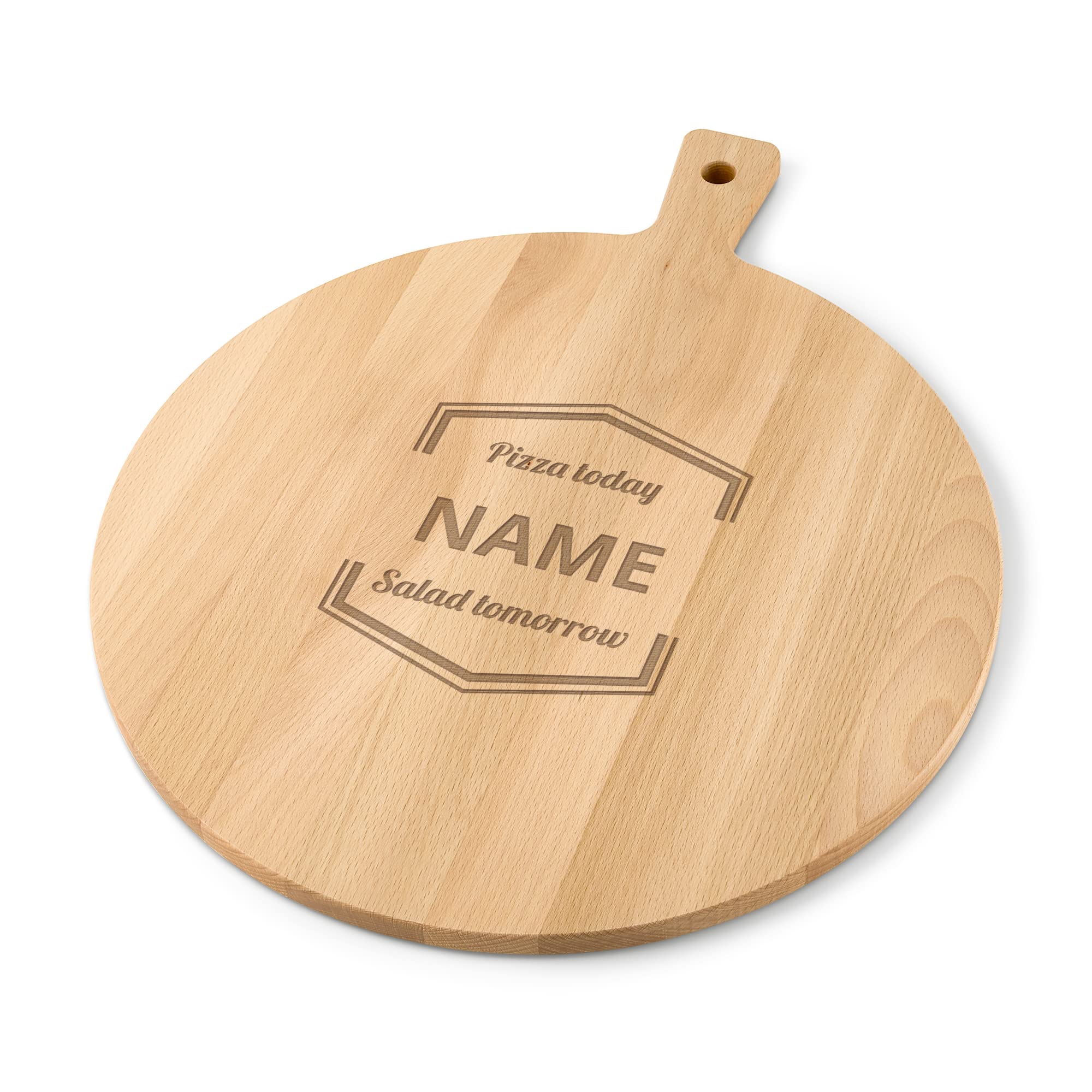Planche à Pizza en Bois Personnalisée - Planche Ronde en Bois Massif pour Couper et Servir les Pizzas, avec une Gravure de grande Qualité réalisée au Laser, Personnalisable avec Nom et Texte