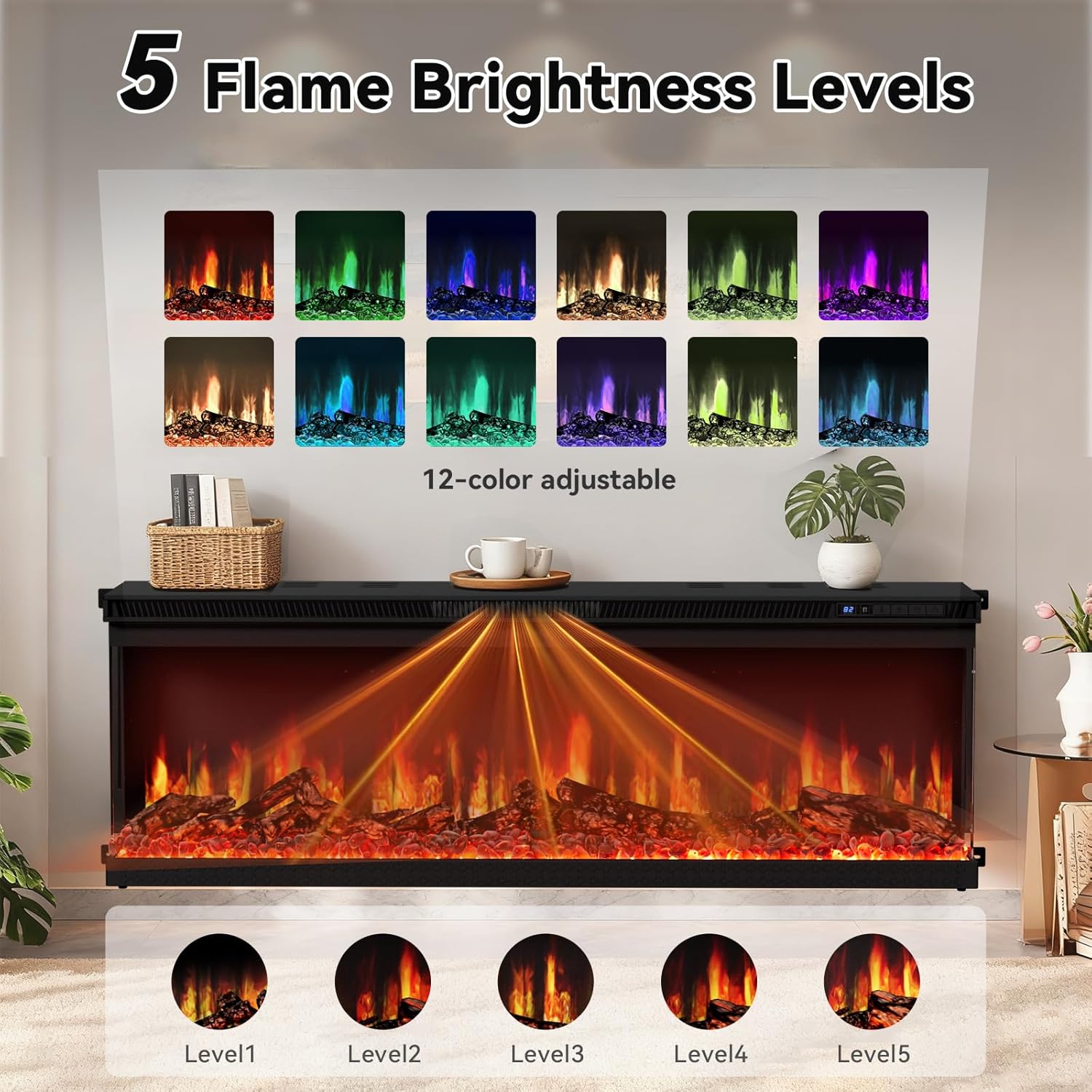 72-inch 3-Sided Wall Mount Electric Fireplace, Recessed & Built-in Design with Wi-Fi/Remote, 1500W Heater, 12 Flame Colors, ETL Listed, for Living Room