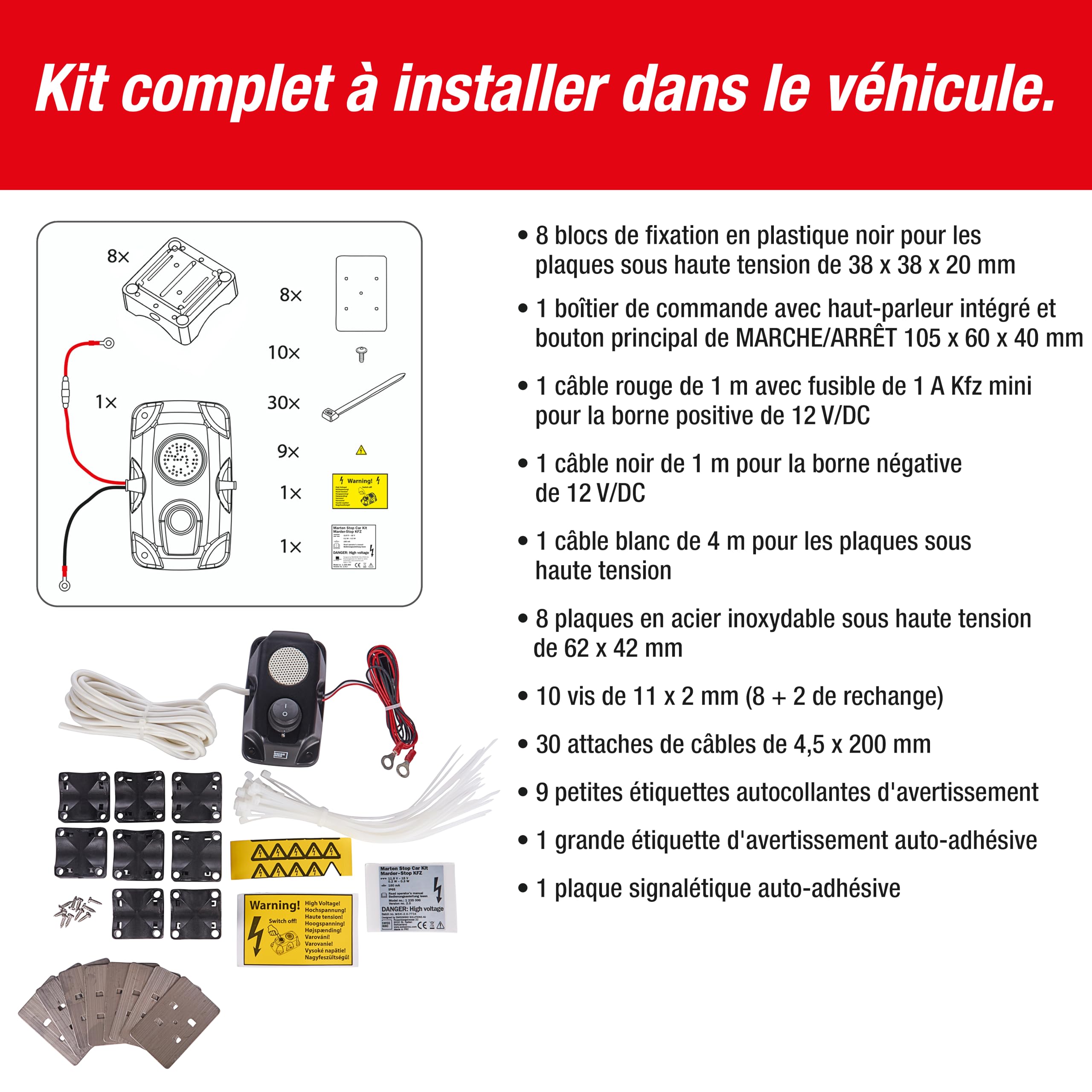 SWISSINNO Anti-Martres de Voiture, Ultrason Anti Rongeur pour Voiture Martres Repeller Repulsif Parfait pour Fouine Grenier, Maison, Jardin, Garage, Alimentation 12V Connexion à La Batterie de Voiture