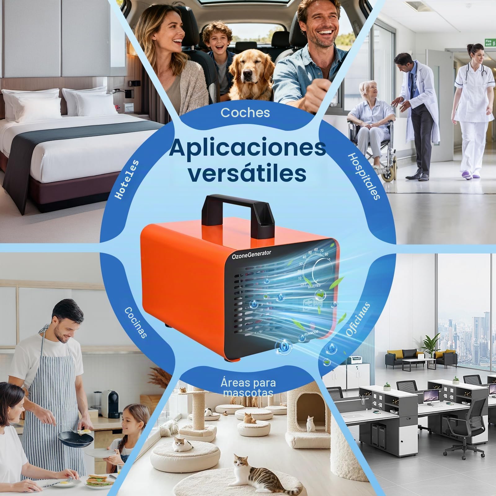 Generador de Ozono 60,000 mg/h para Casa y Coche, Purificador de Aire con Temporizador, Cubre Hasta 400 m² - Elimina Olores, Humo, Moho, COV, Formaldehído