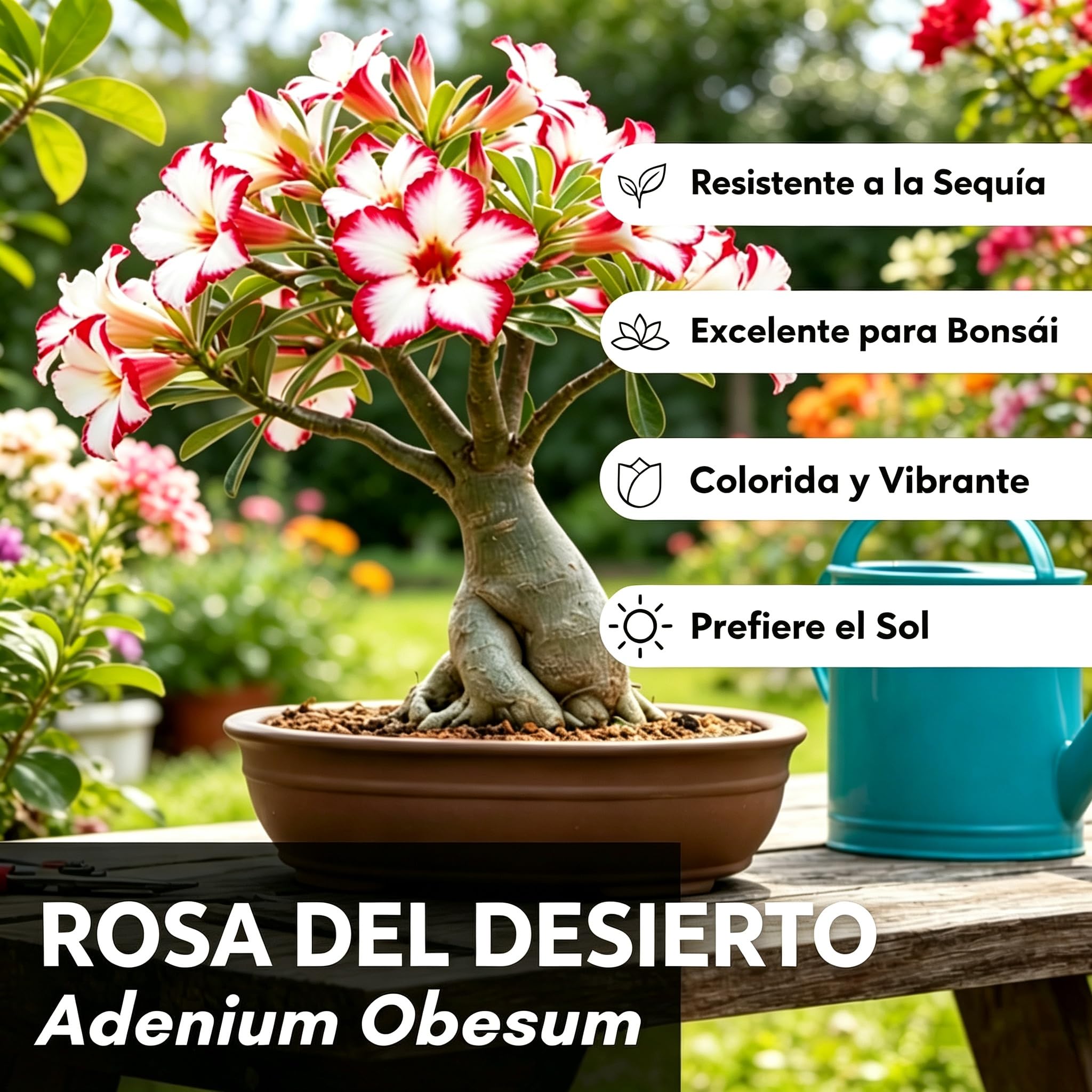 Rosa del desierto perenne resistente a las inclemencias, para decoración permanente de jardines exteriores-5bulbos-E