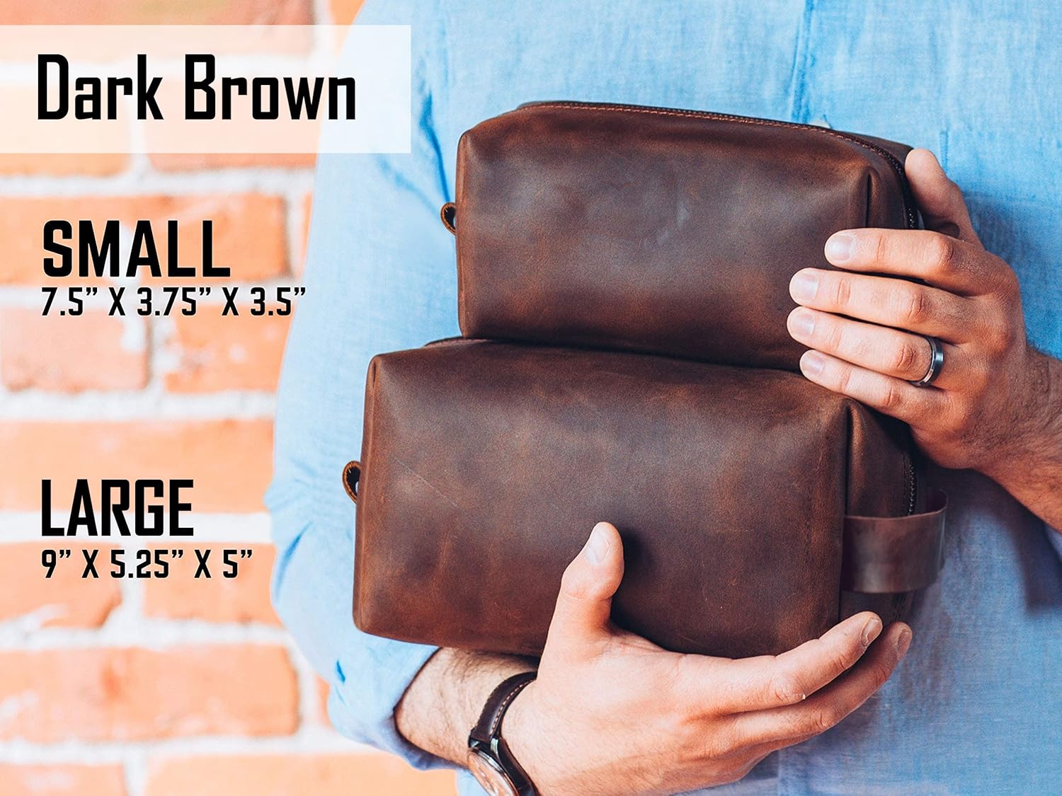 100% Genuine Leather Toiletry Bag Engraved Name or Initials – Crafted in USA – Personalized Travel Bag for Men – Customized Birthday, Anniversary, Father & Groomsmen Gift – Mens Waterproof Dopp Kit