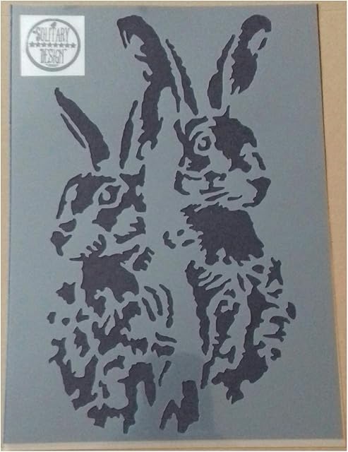 Solitarydesign Shabby Chic Stencil Artistic 2 hare faces Rabbit Rustic Mylar Vintage A4 297x210mm wall + Furniture