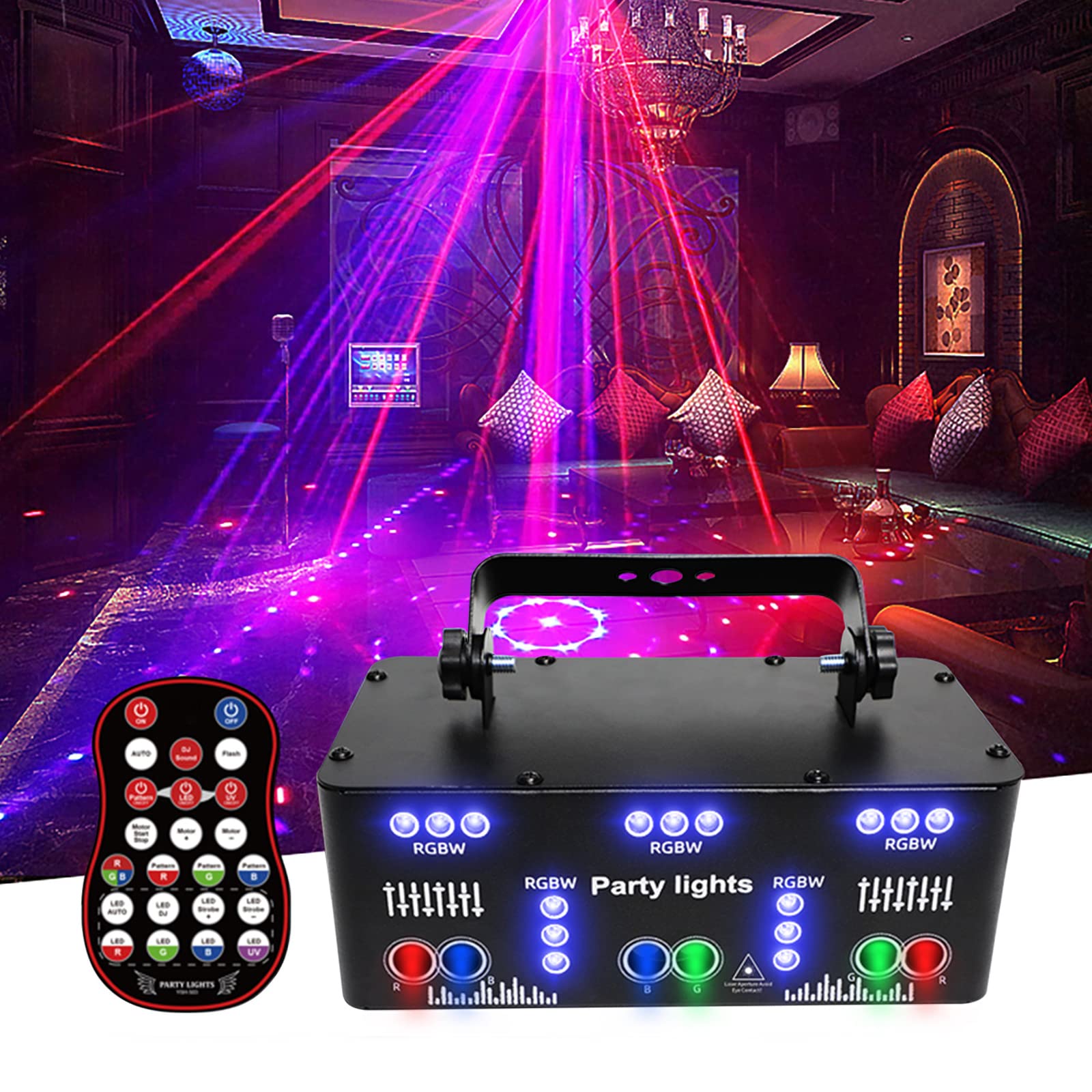 21 Eyes Disco Licht Party Licht mit Fernbedienungt, LED RGB Licht DJ Projektor Musikgesteuerte DJ Disco Lichter, DMX Effekt Scheinwerfer für KTV, Familienfeiern, Hochzeiten, Geburtstage