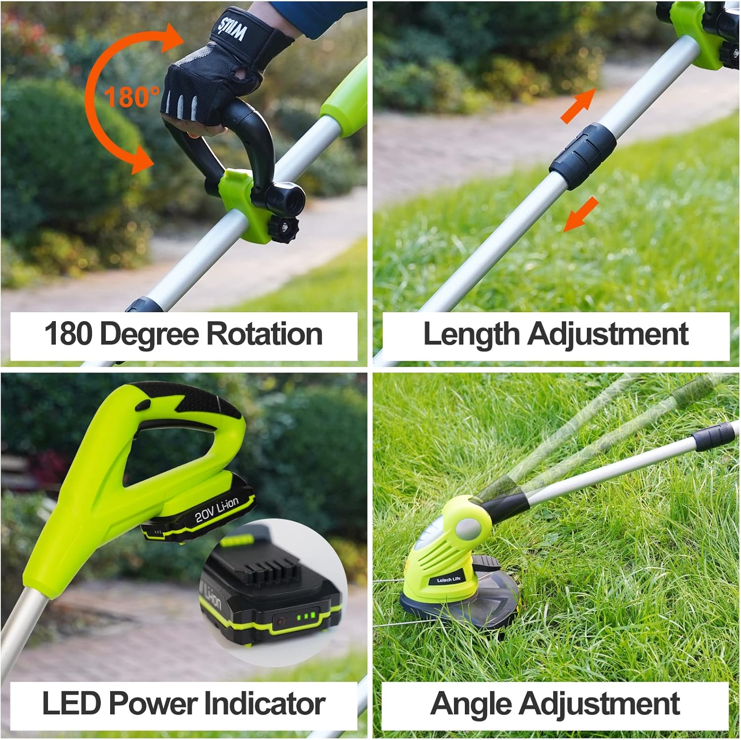 Leisch Life Cordless String Trimmer,10-Inch 20V Weed Wacker with 2.0Ah Battery & Fast Charger,Grass Trimmer Tools for The Garden and Yard