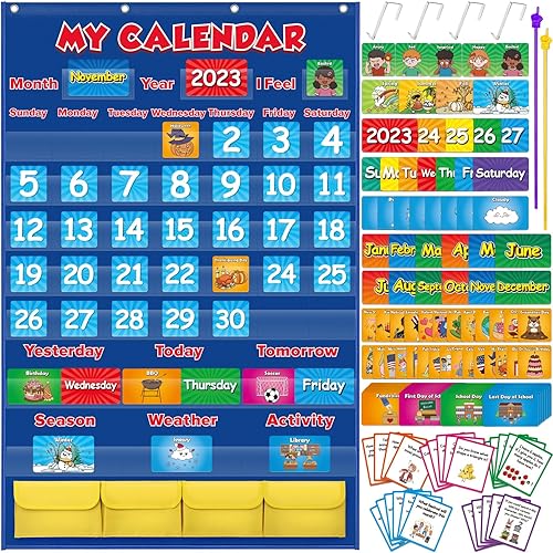 Aizweb Calendario de aula, calendario mensual para niños, preescolar, jardín de infantes, escuela primaria, decoración de aula, suministros para