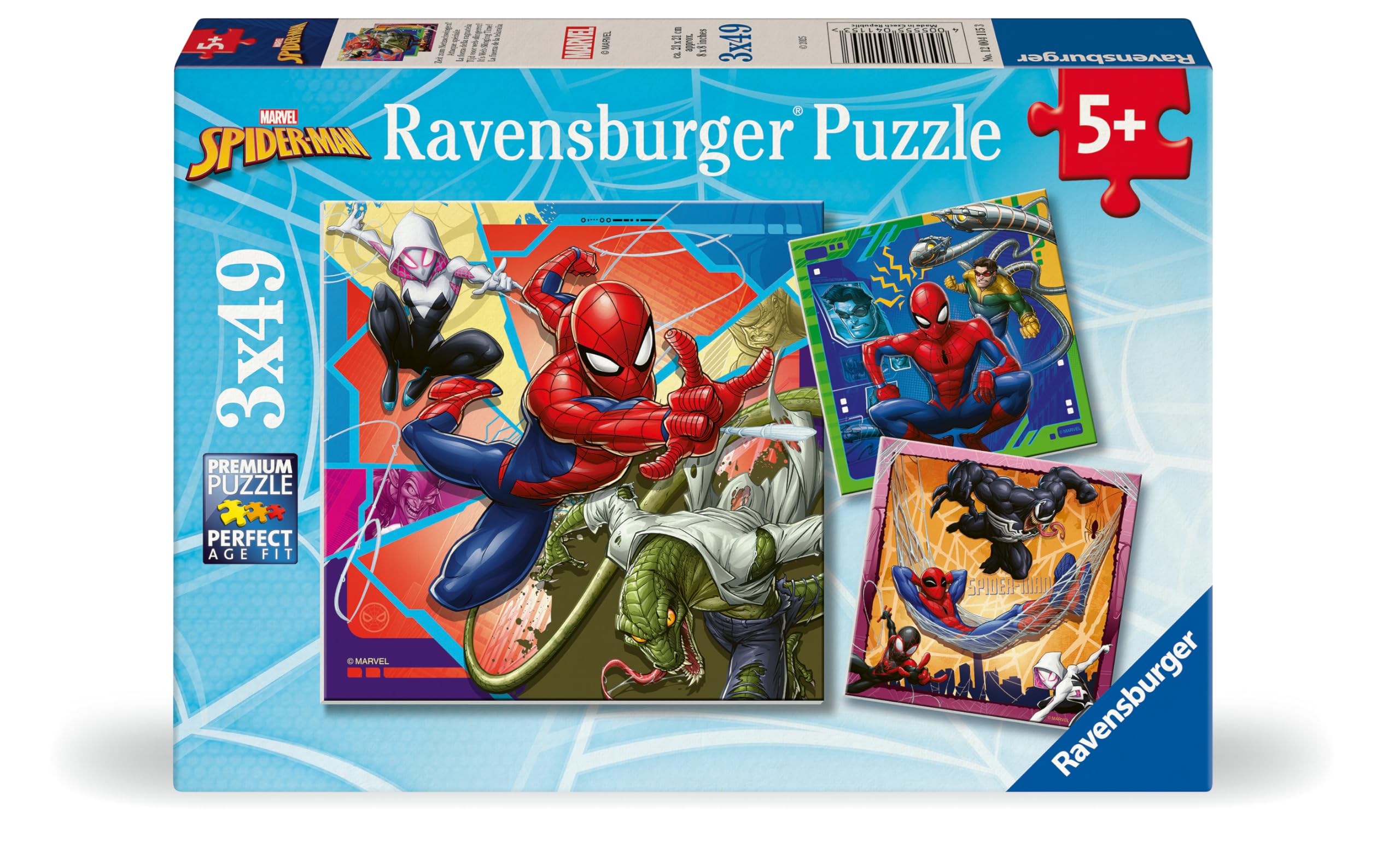 Ravensburger Marvel Spiderman Toys and Gifts - 3x 49 Piece Jigsaw Puzzles for Kids Age 5 Years +, Red and Blue, 21 x 21 cm