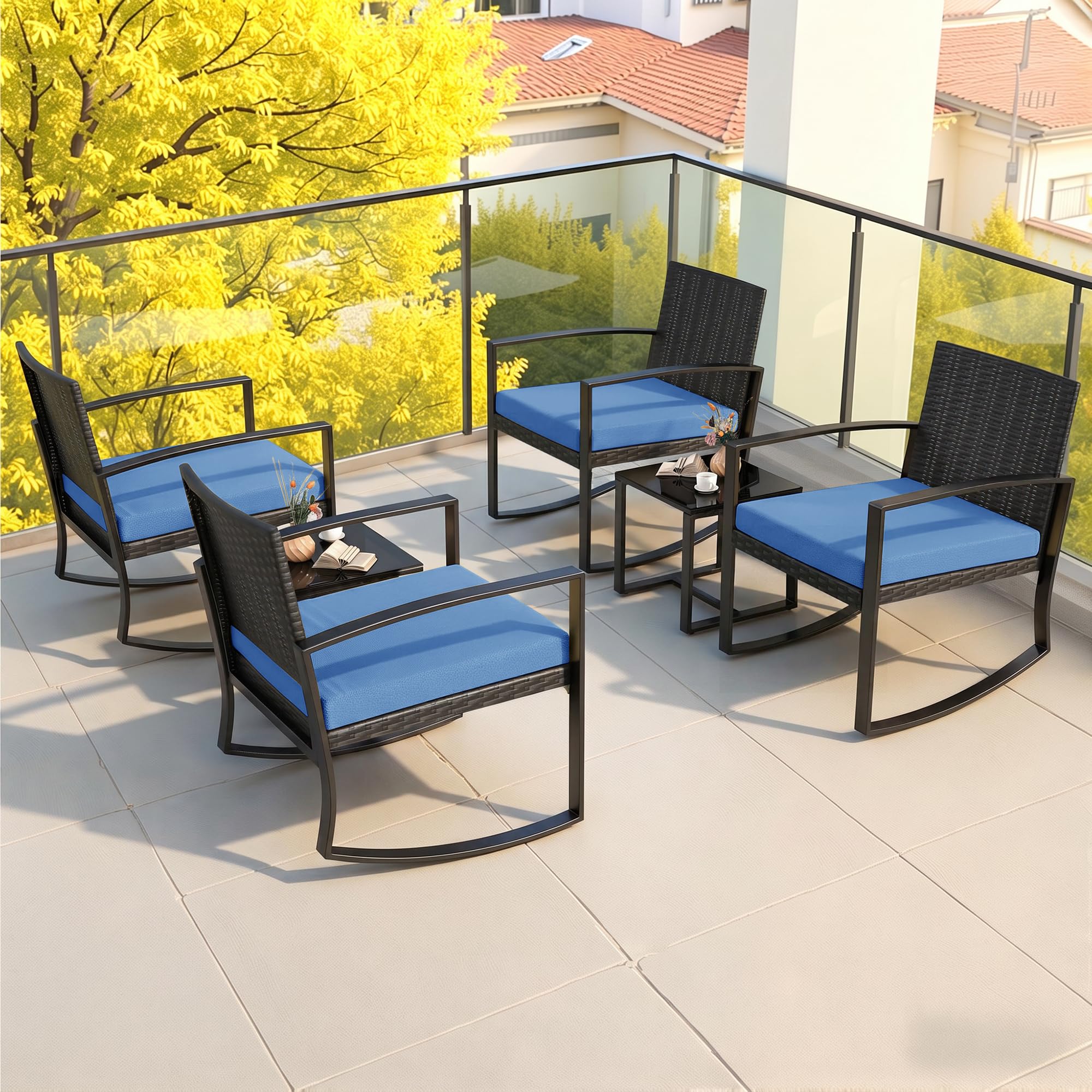 Set di Mobili da Balcone,Set Tavolino e Sedie da Giardino,Set di Mobili da Giardino in Rattan,2 Sedie da Esterno e 1 Tavolino,per Giardino Cortile Piscina (Blu)