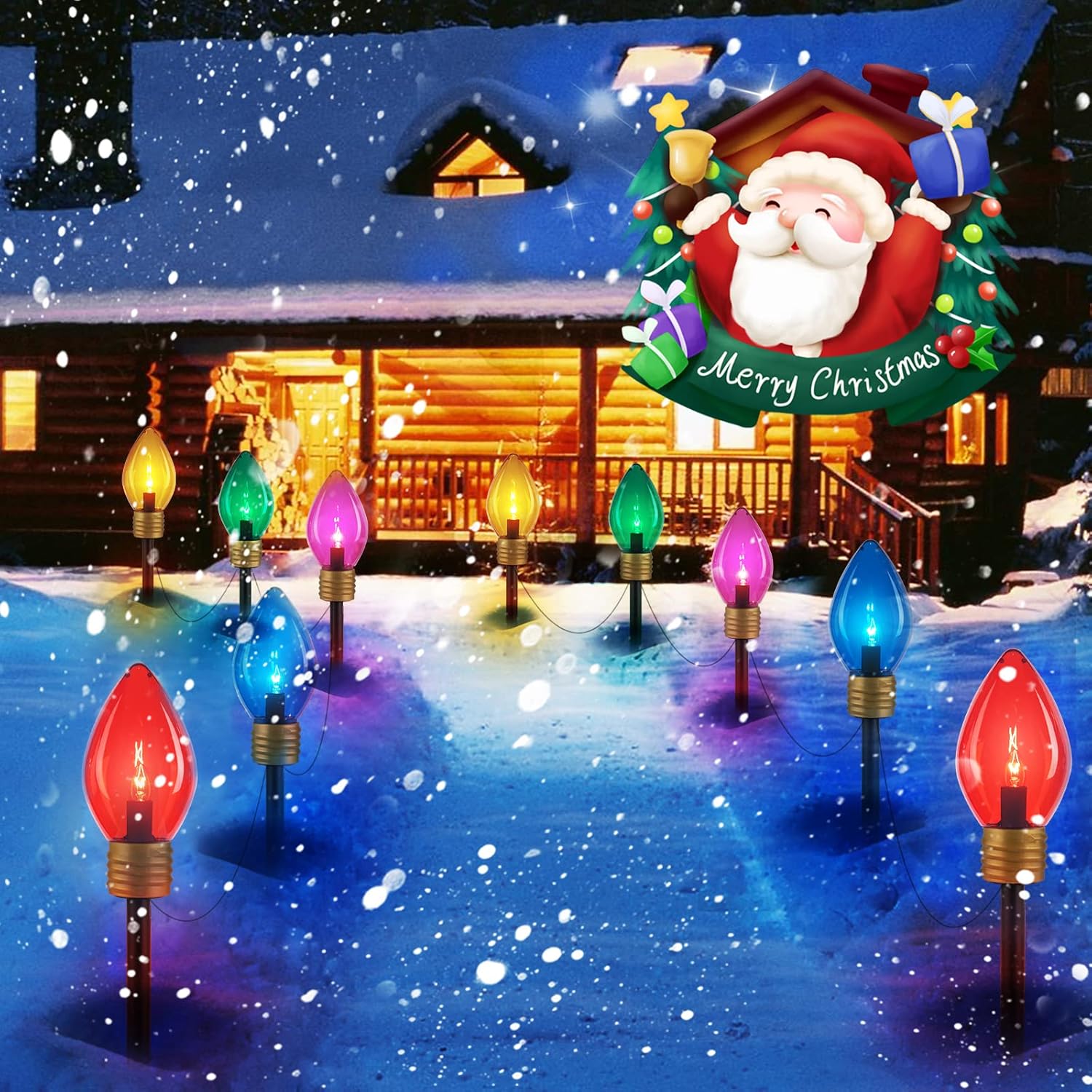 2 Pack Jumbo C9 Christmas Lights Outdoor Decorations Lawn with Pathway
