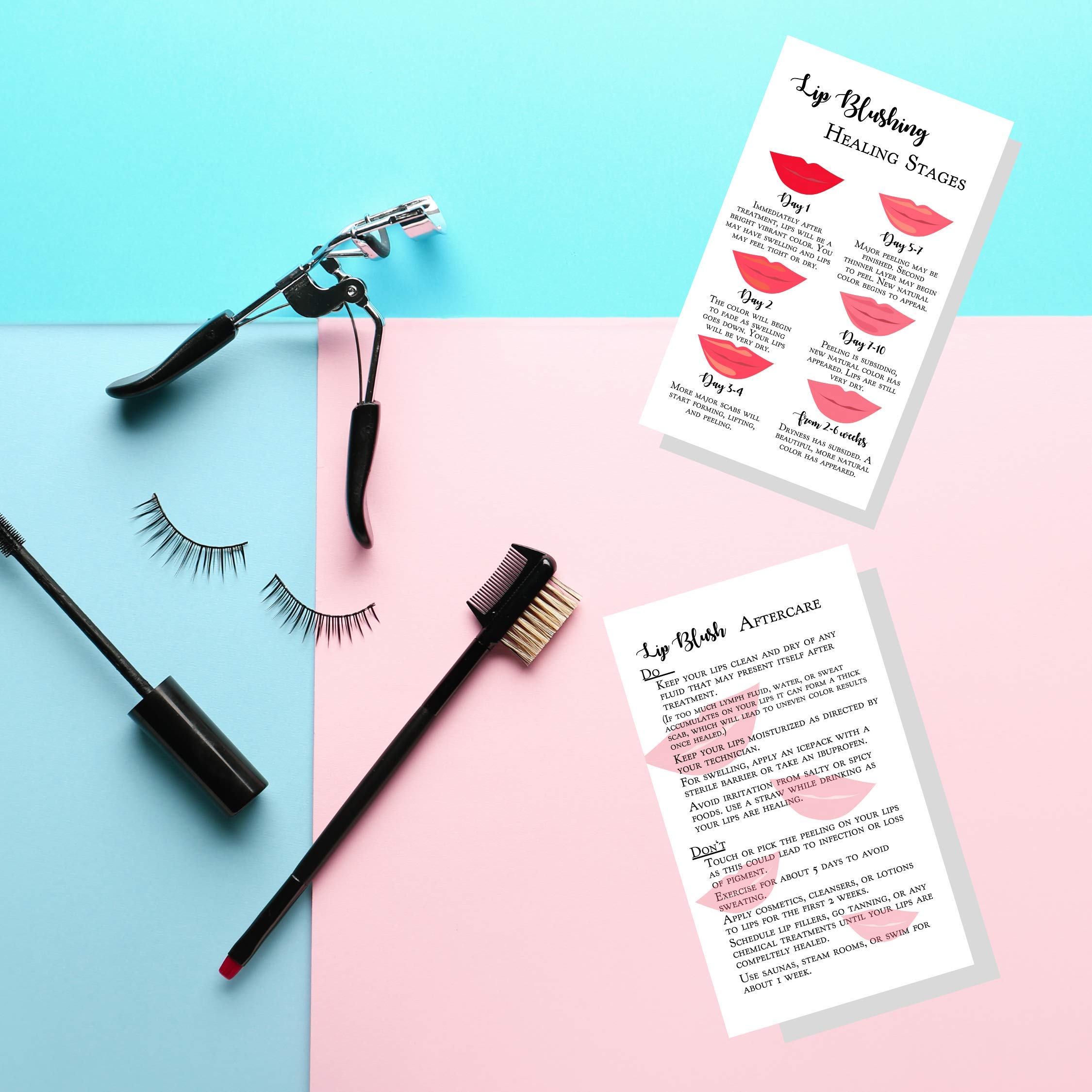 Lip Blush Stages of Healing & Aftercare Instructions Cards Package of